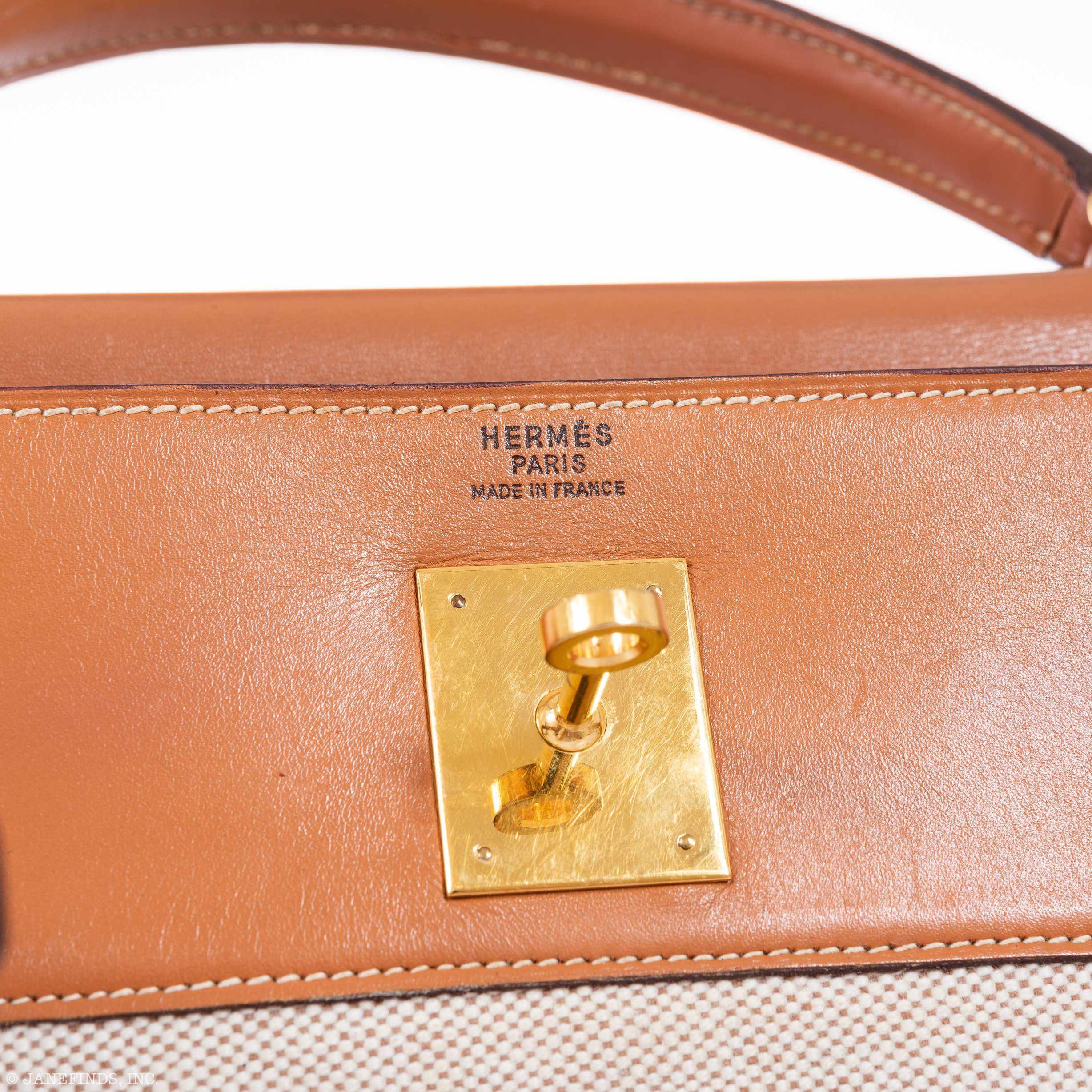 Hermès Kelly 32 Gold Box Calf & Toile Gold Hardware