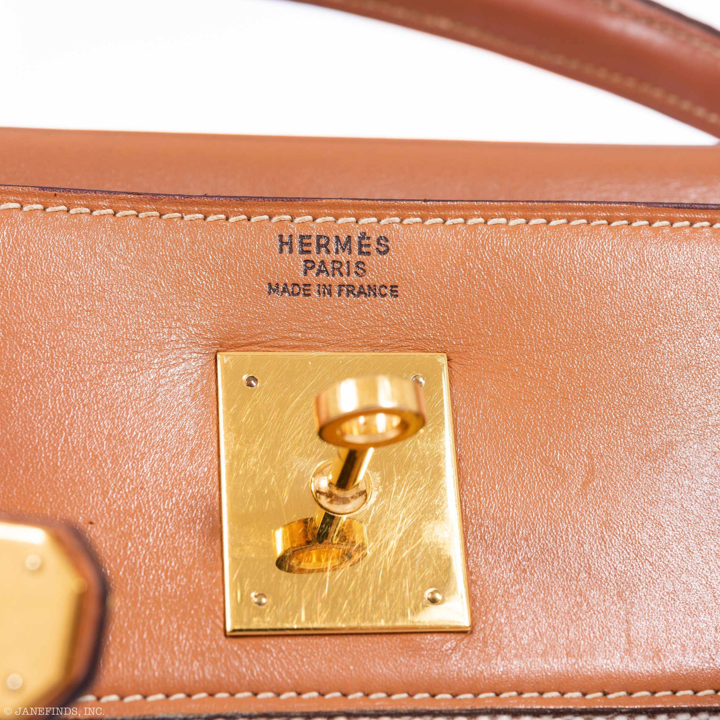 Hermès Kelly 32 Gold Box Calf & Toile Gold Hardware