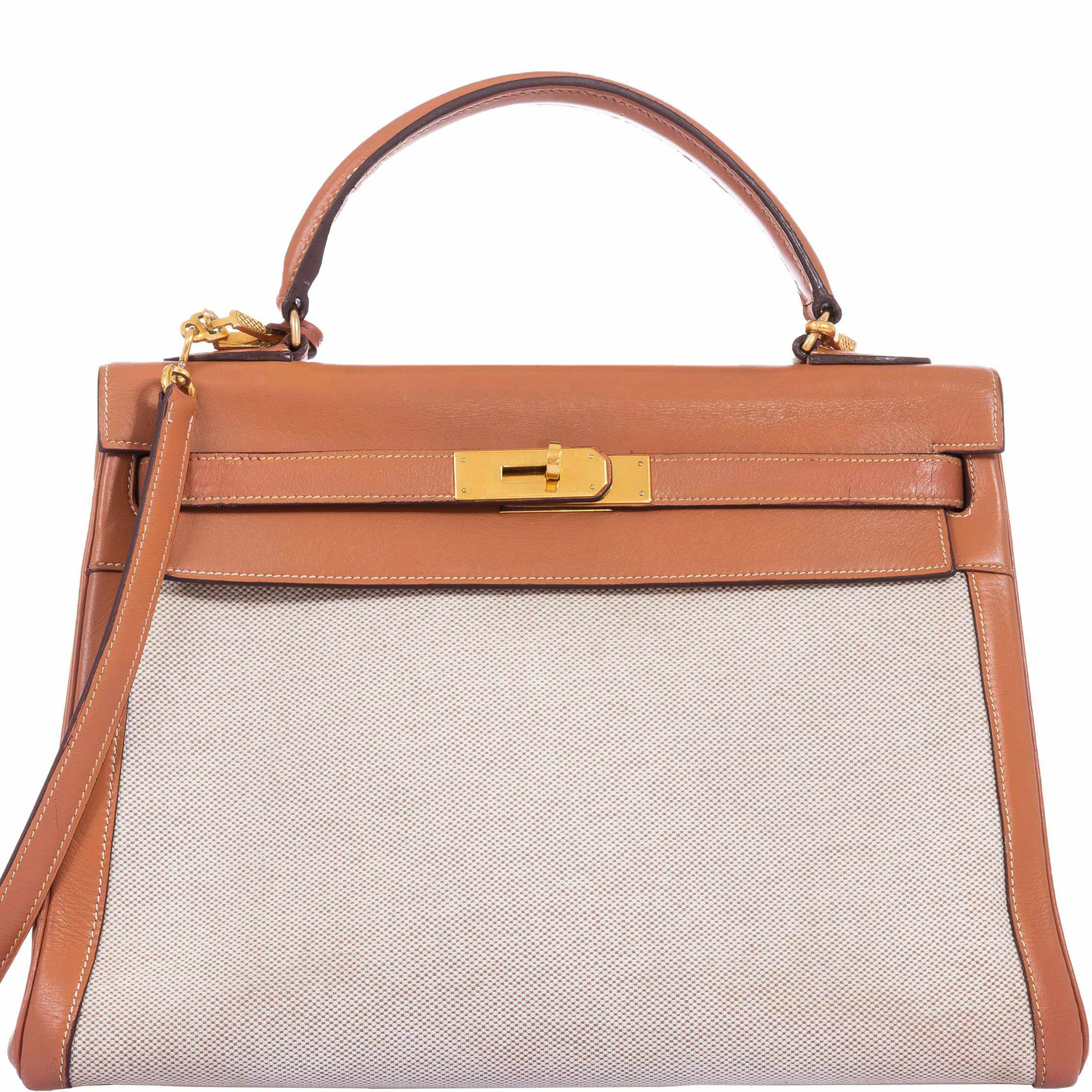 Hermès Kelly 32 Gold Box Calf & Toile Gold Hardware