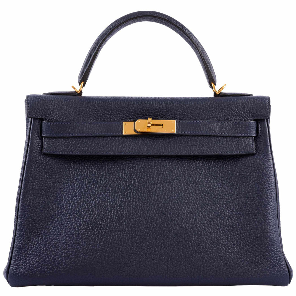 Hermès Kelly 32 Retourne Blue Indigo Togo Gold Hardware