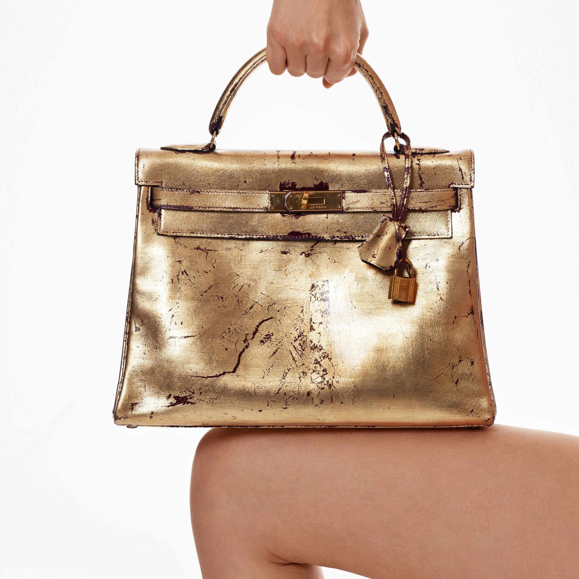 Hermès Kelly 32 Retourné Gold Leaf over Rouge H Box JaneFinds Custom Shop