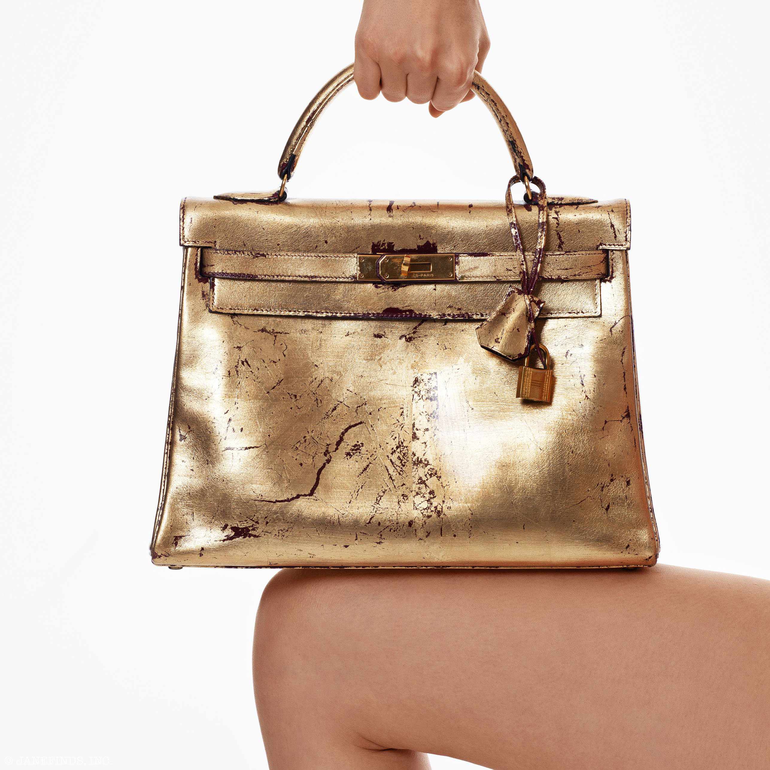 Hermès Kelly 32 Retourné Gold Leaf over Rouge H Box JaneFinds Custom Shop