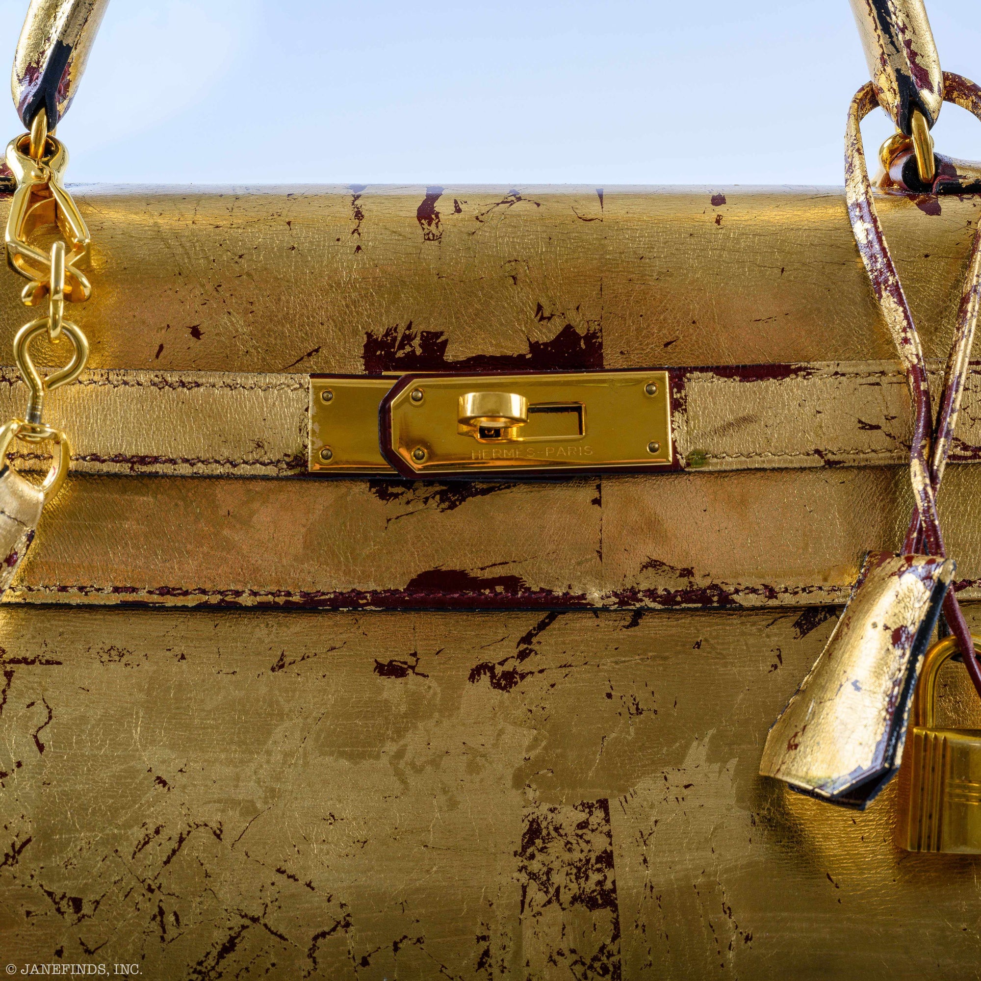 Hermès Kelly 32 Retourné Gold Leaf over Rouge H Box JaneFinds Custom Shop