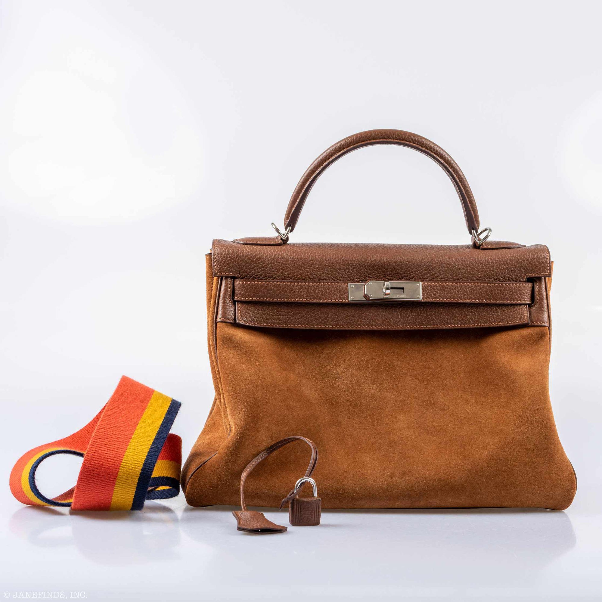 Hermès Kelly 32 Retourne Grizzly Fauve Suede Togo Amazone Strap