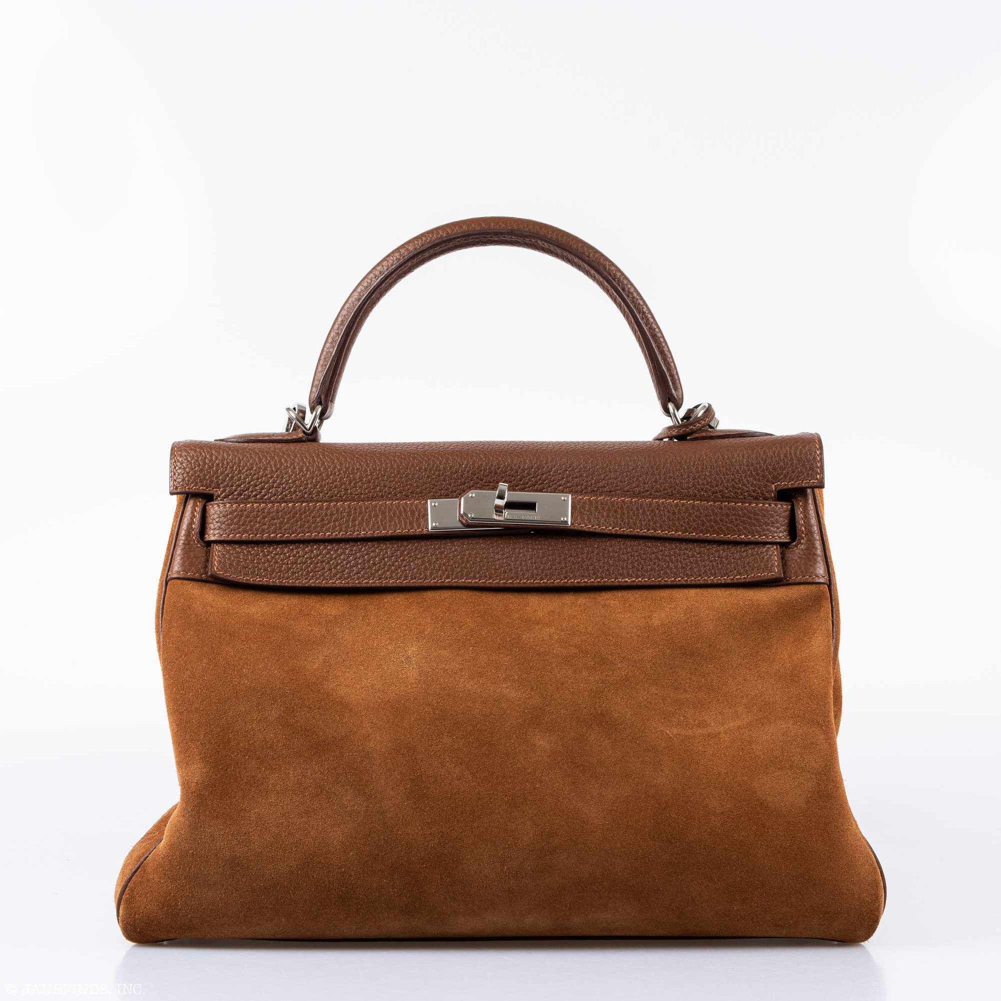 Hermès Kelly 32 Retourne Grizzly Fauve Suede Togo Amazone Strap