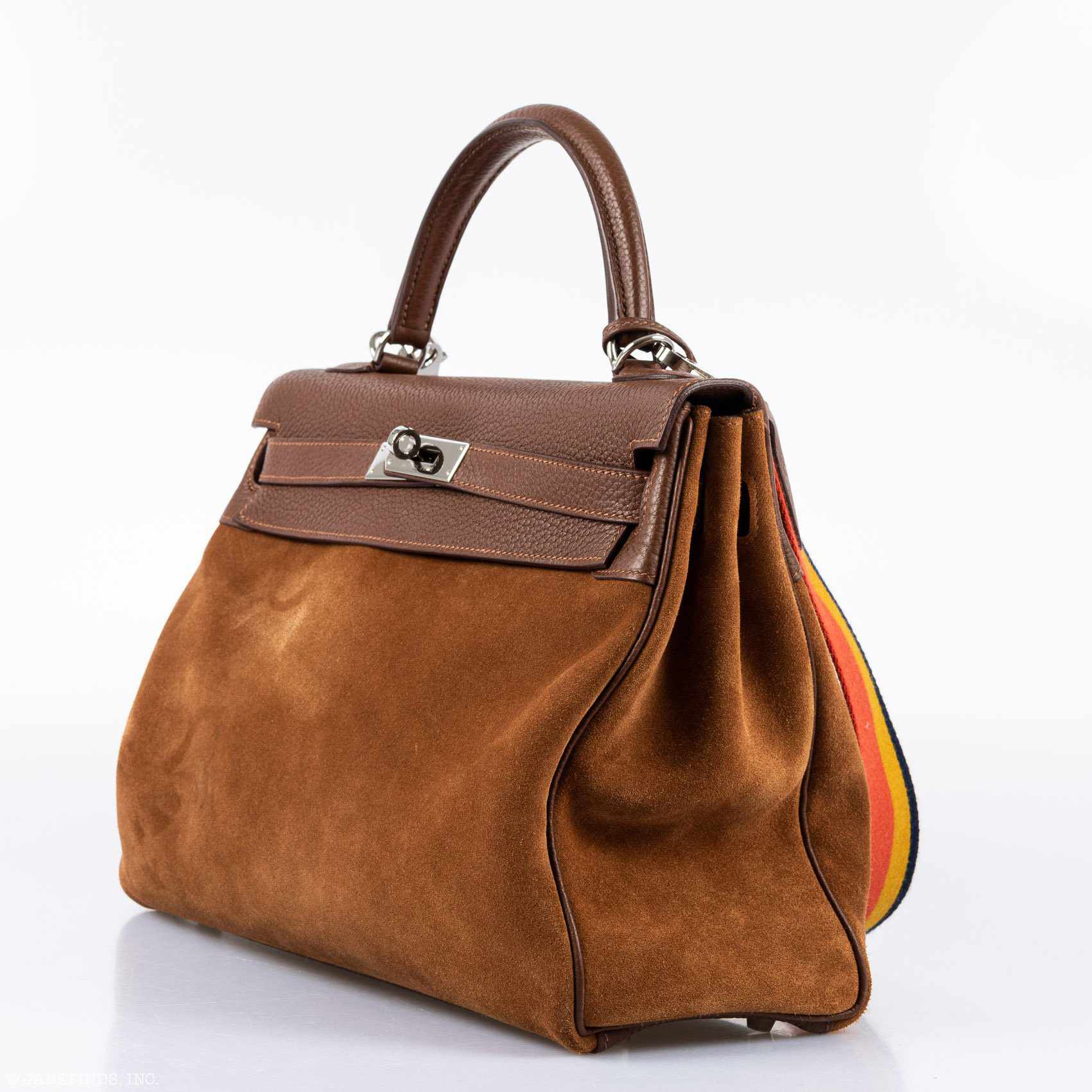 Hermès Kelly 32 Retourne Grizzly Fauve Suede Togo Amazone Strap