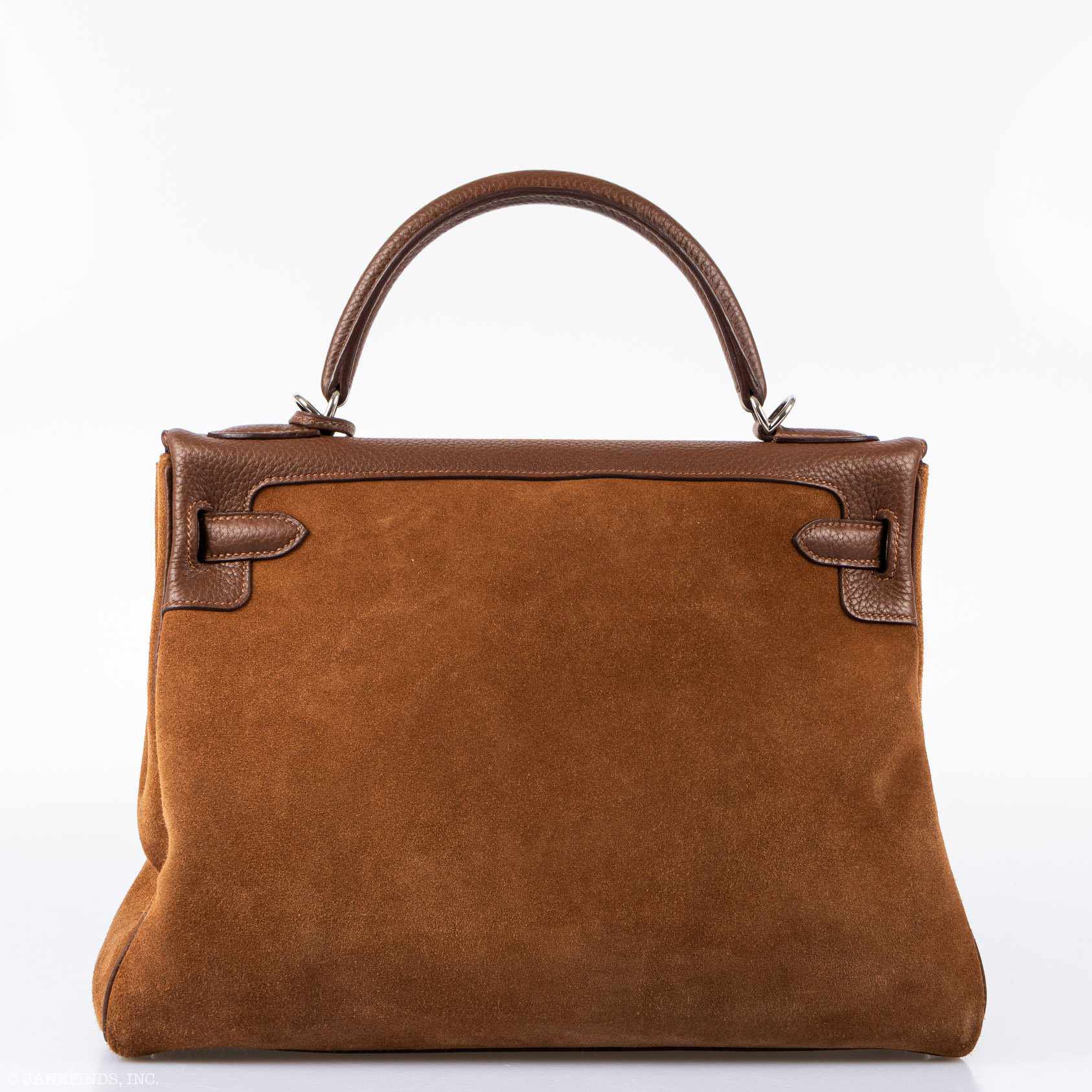 Hermès Kelly 32 Retourne Grizzly Fauve Suede Togo Amazone Strap