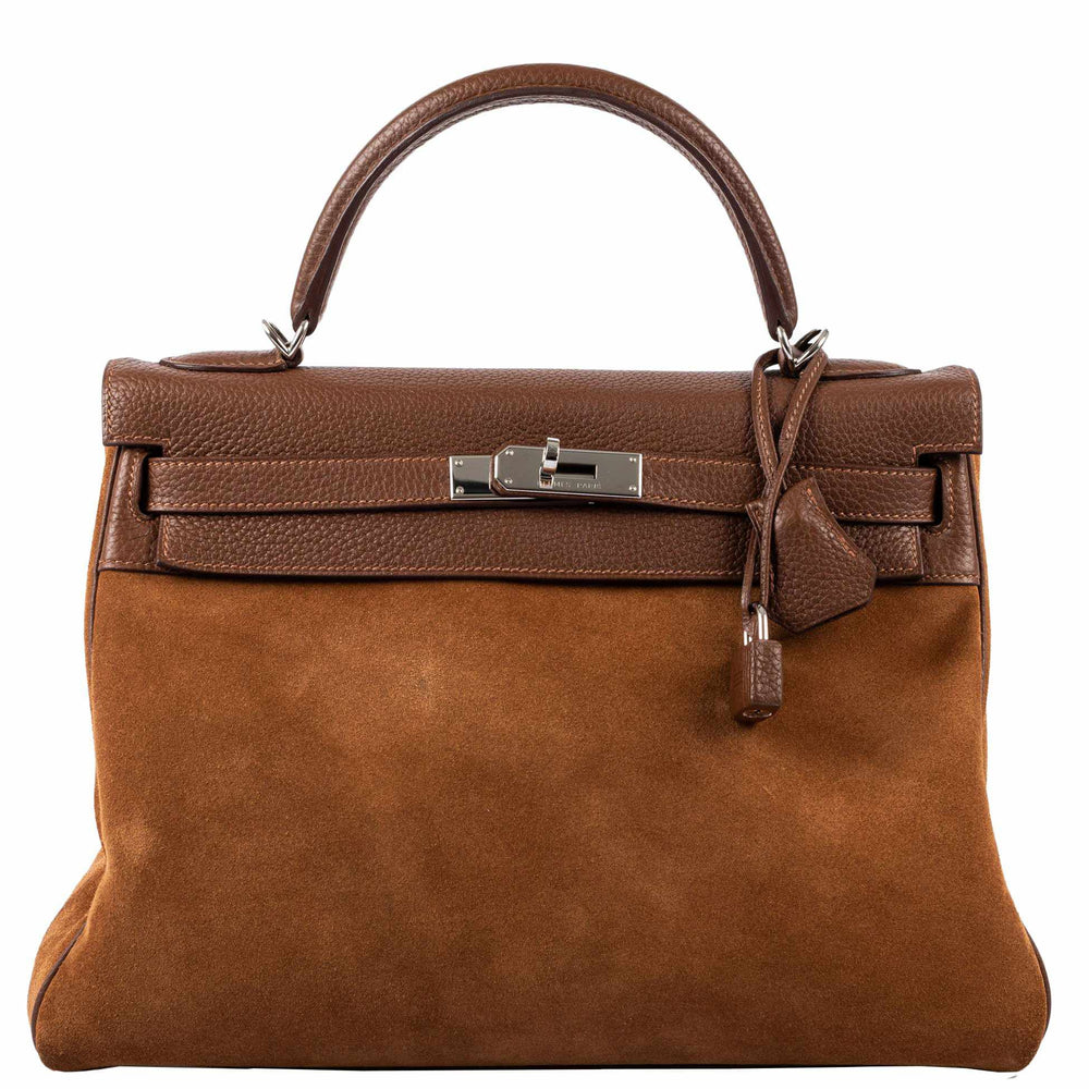 Hermès Kelly 32 Retourne Grizzly Fauve Suede Togo Amazone Strap