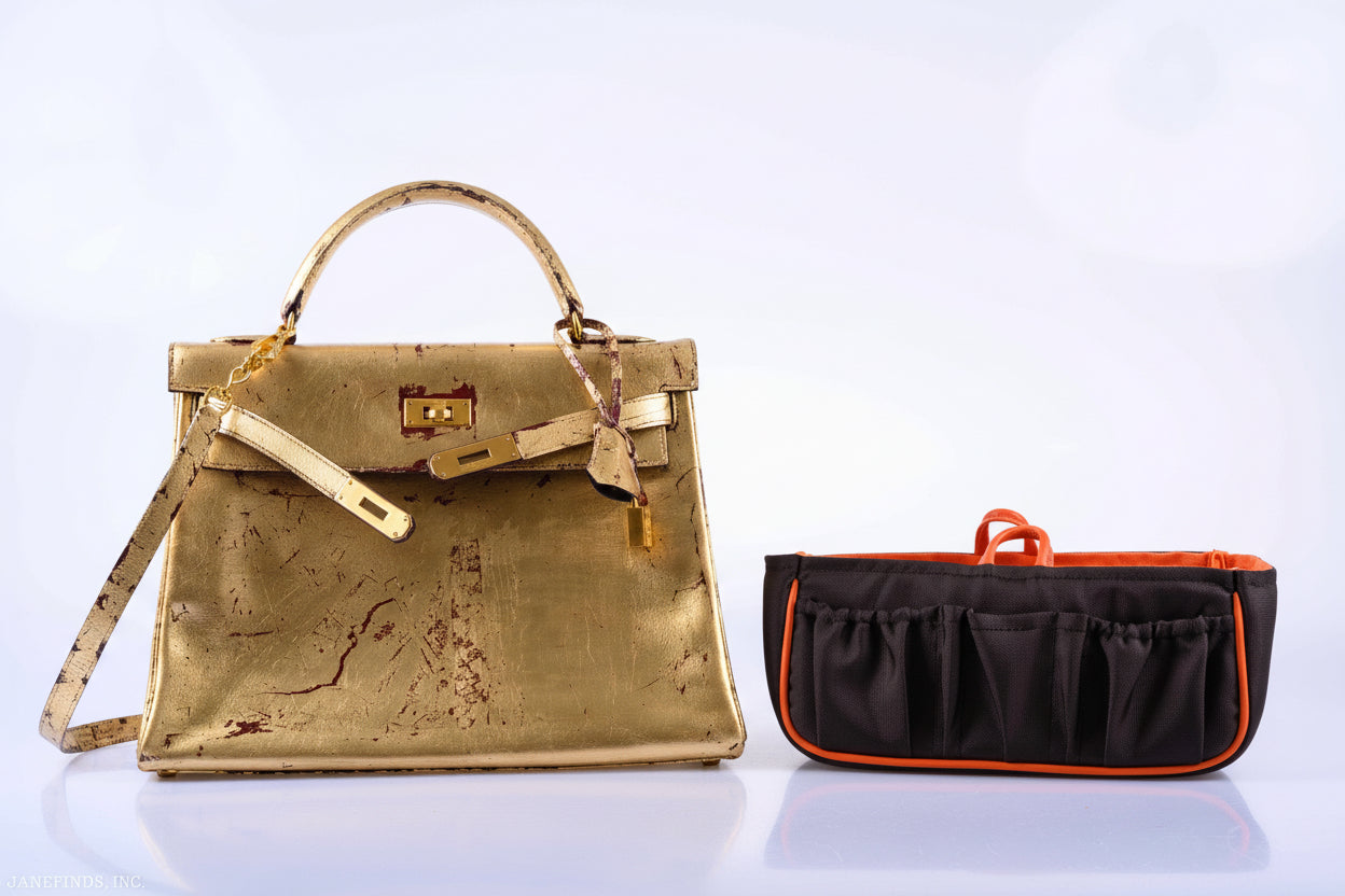 Hermès Kelly 32 Retourne "Kelly Dorée" Gold Leaf & Rouge H Box Leather Gold Hardware