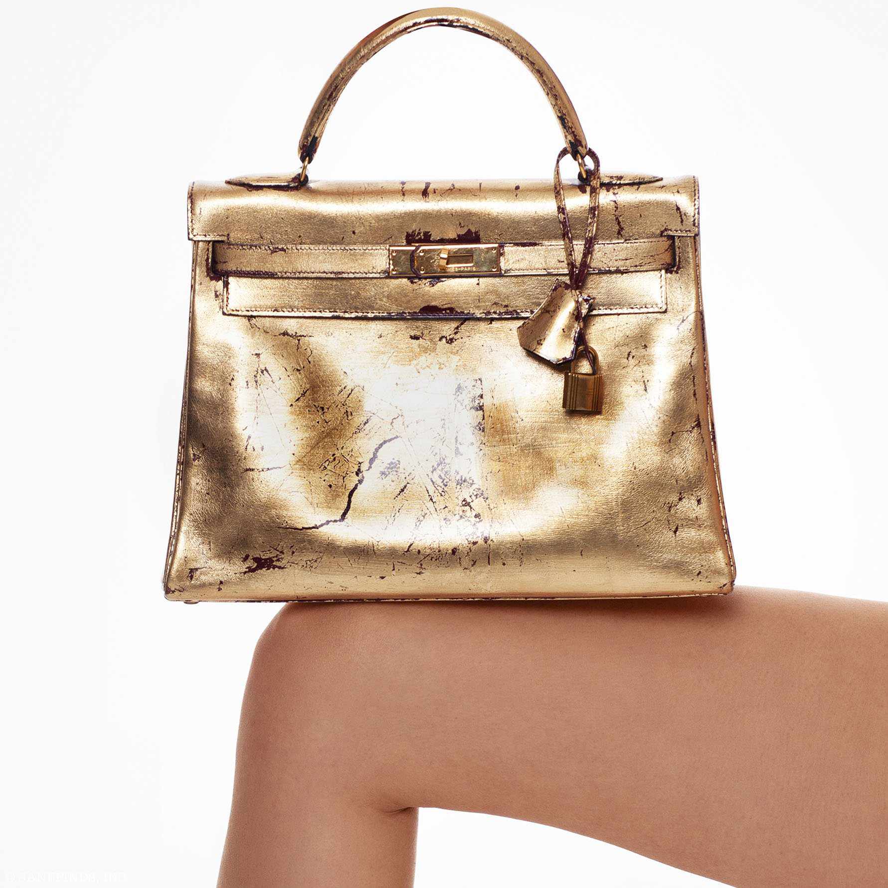 Hermès Kelly 32 Retourne "Kelly Dorée" Gold Leaf & Rouge H Box Leather Gold Hardware