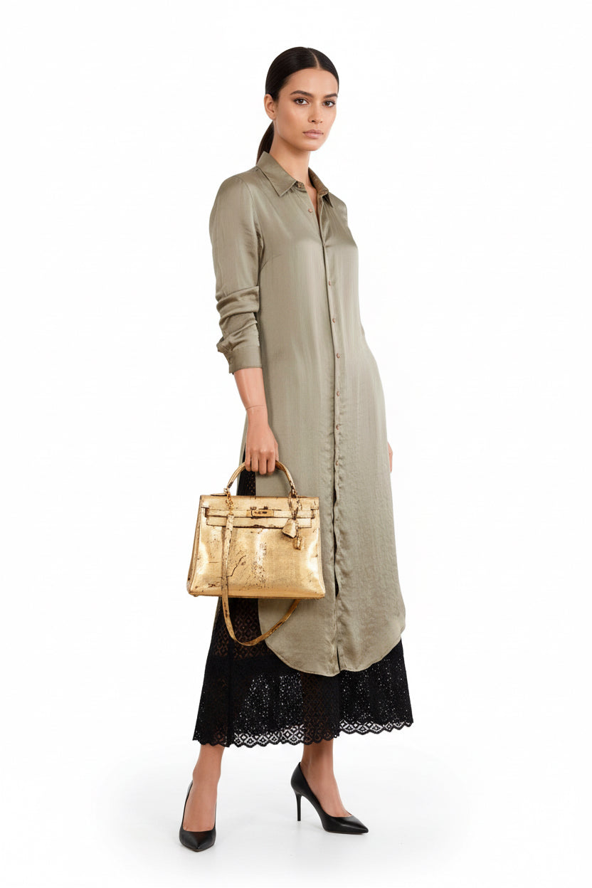 Hermès Kelly 32 Retourne "Kelly Dorée" Gold Leaf & Rouge H Box Leather Gold Hardware