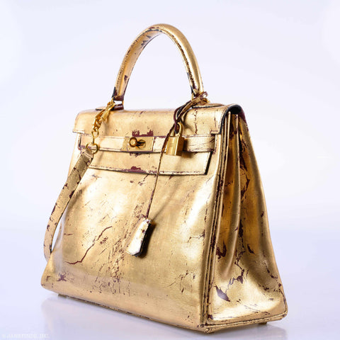 Hermès Kelly 32 Retourne "Kelly Dorée" Gold Leaf & Rouge H Box Leather Gold Hardware * JaneFinds Custom Shop