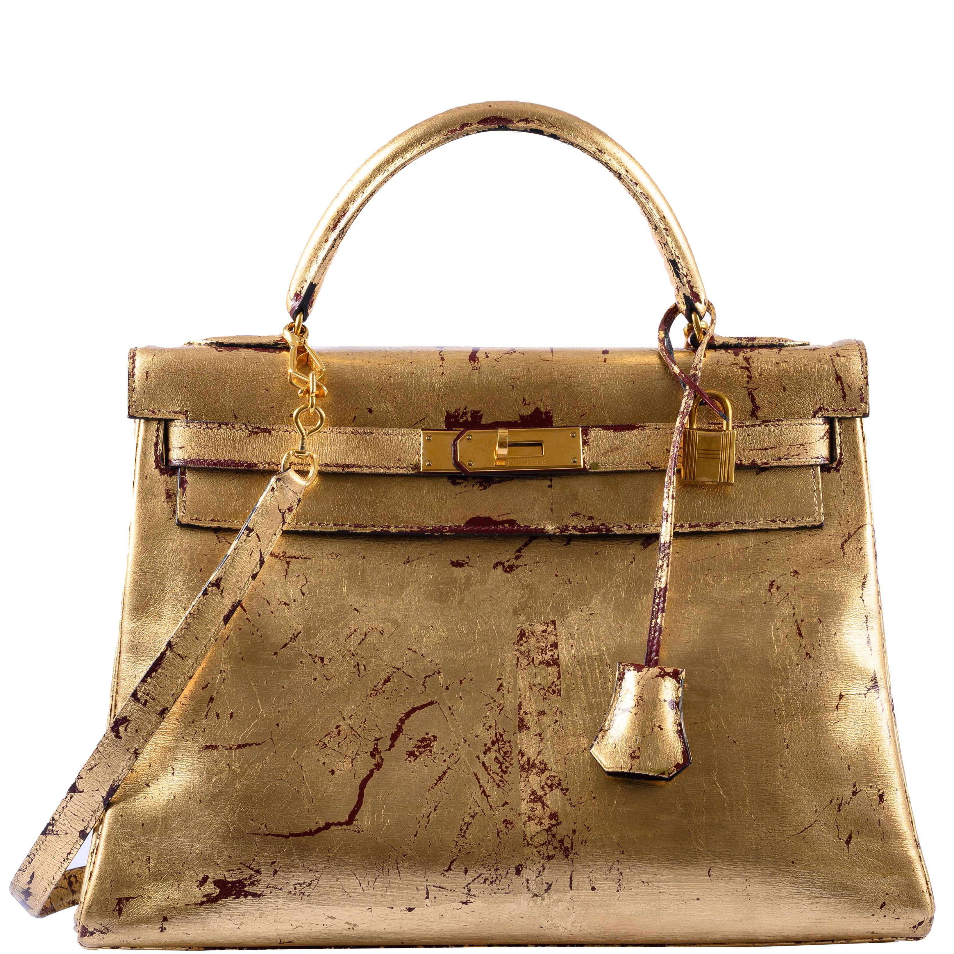 Hermès Kelly 32 Retourne "Kelly Dorée" Gold Leaf & Rouge H Box Leather Gold Hardware * JaneFinds Custom Shop