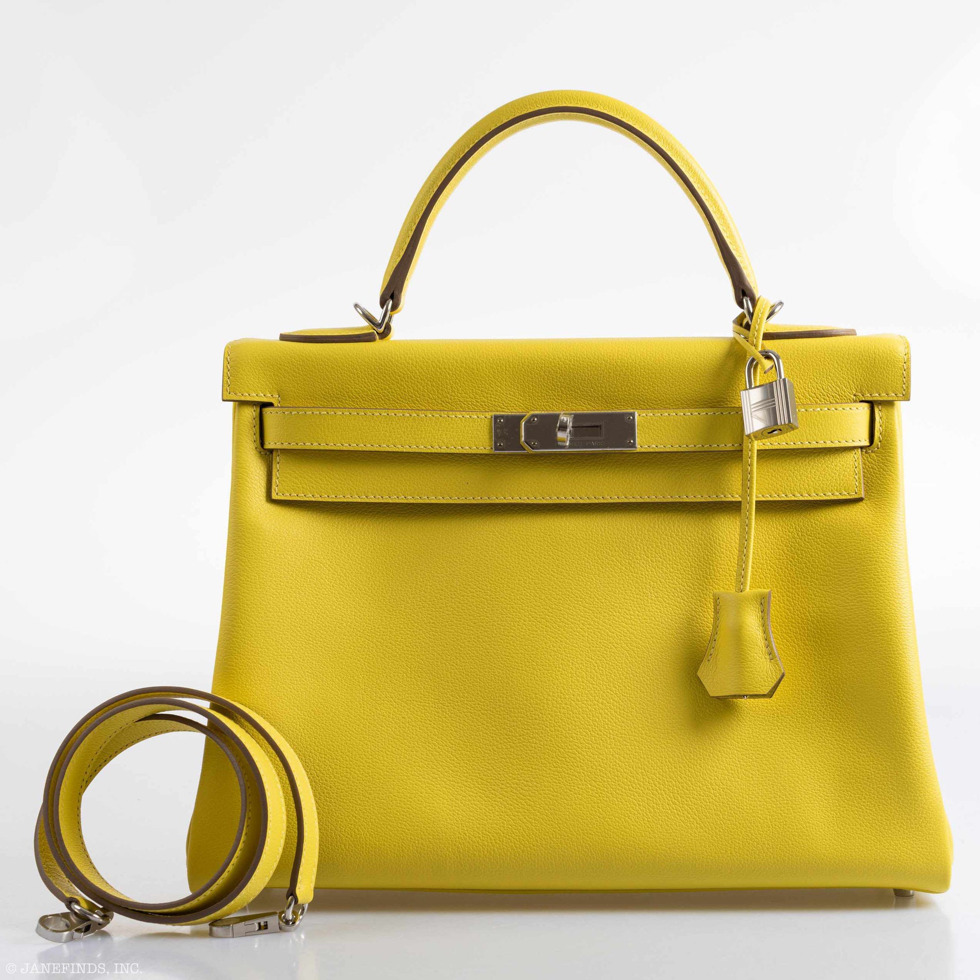 Hermès Kelly 32 Retourne Lime Evercolor Palladium Hardware - 2019