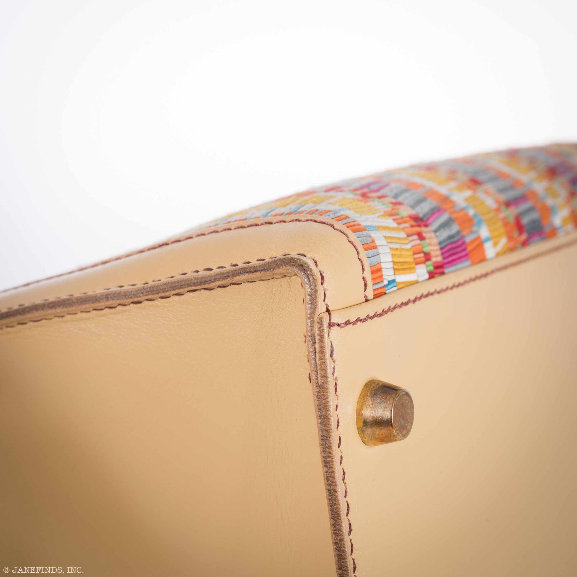 Hermès Kelly 32 Retourné Multicolor Vibrato & Natural Leather Gold Hardware