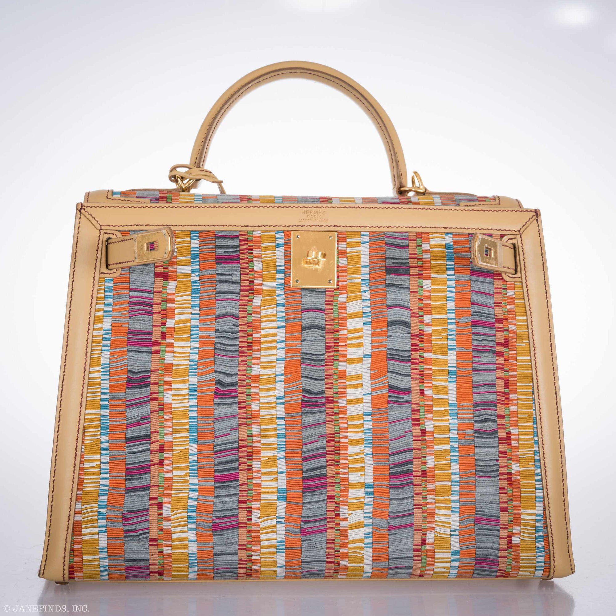 Hermès Kelly 32 Retourné Multicolor Vibrato & Natural Leather Gold Hardware