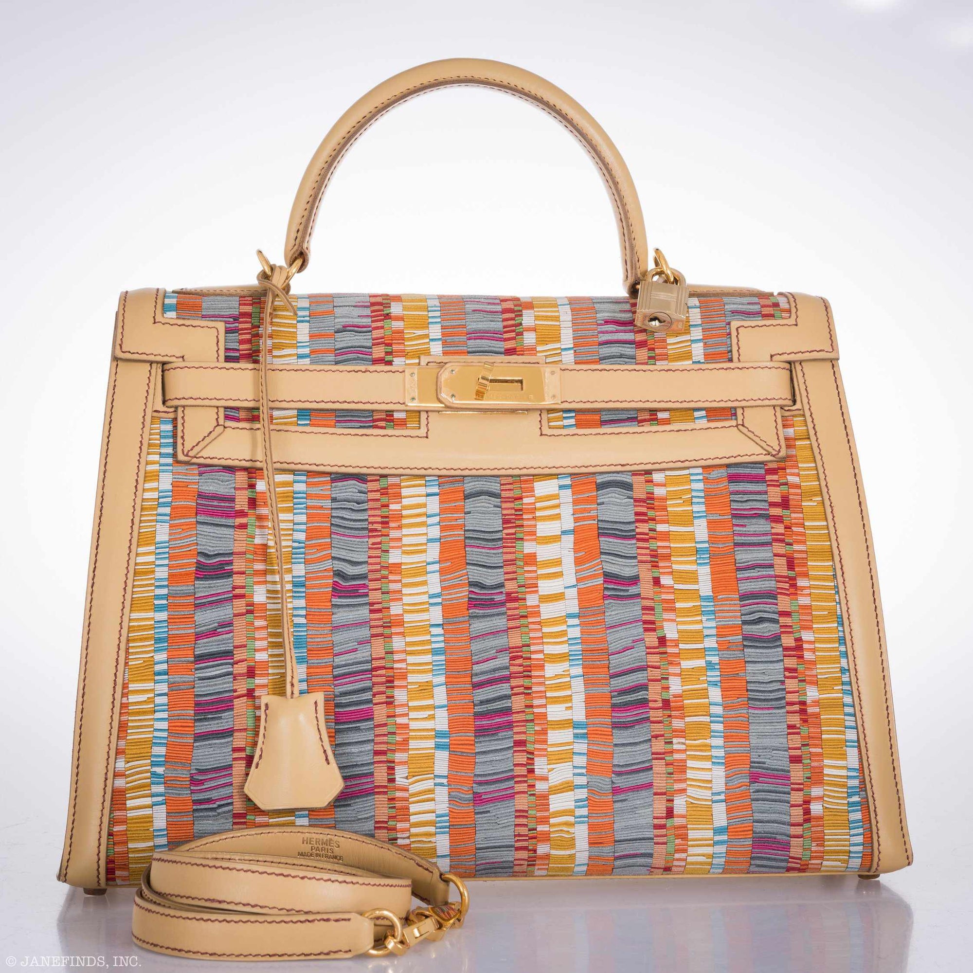 Hermès Kelly 32 Retourné Multicolor Vibrato & Natural Leather Gold Hardware