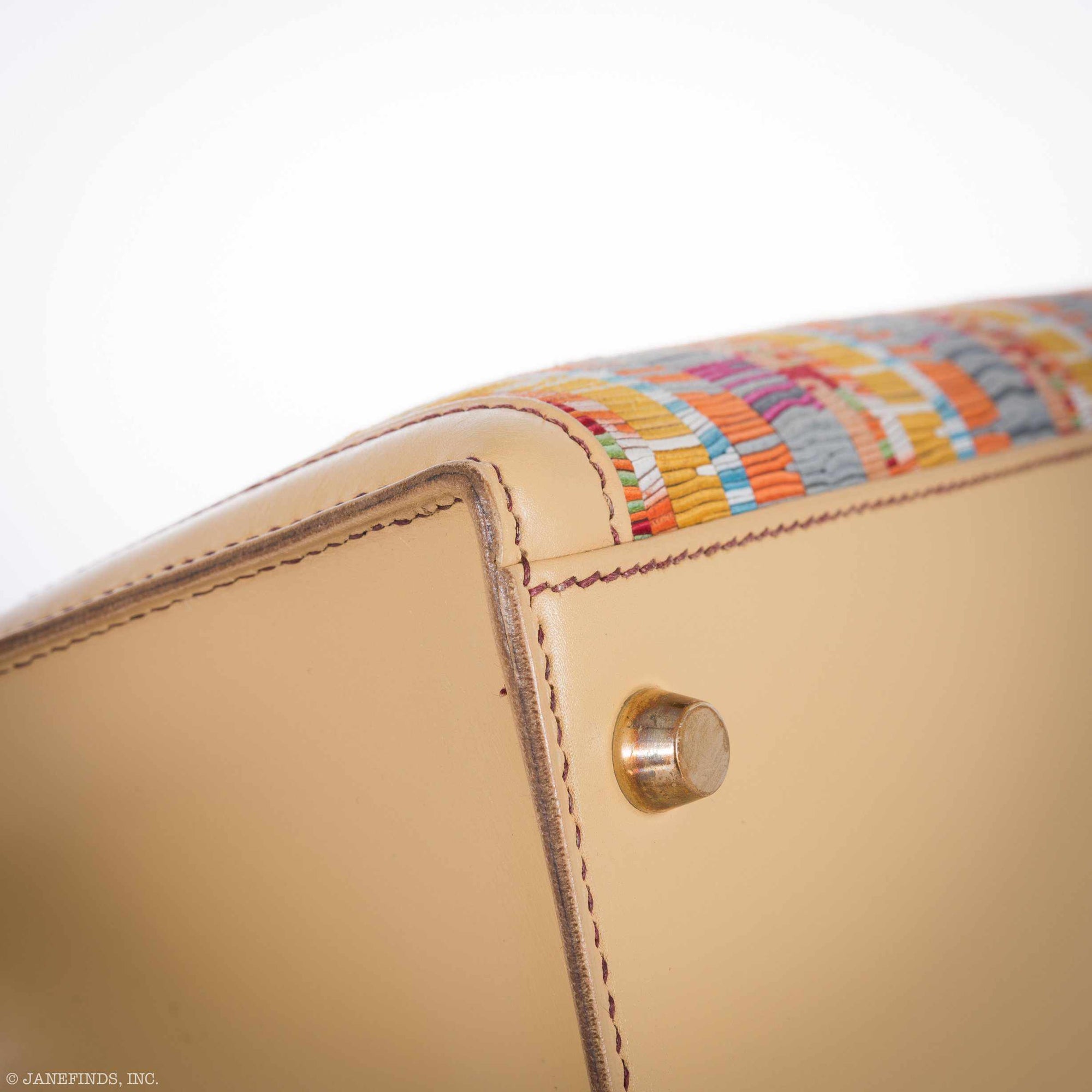 Hermès Kelly 32 Retourné Multicolor Vibrato & Natural Leather Gold Hardware