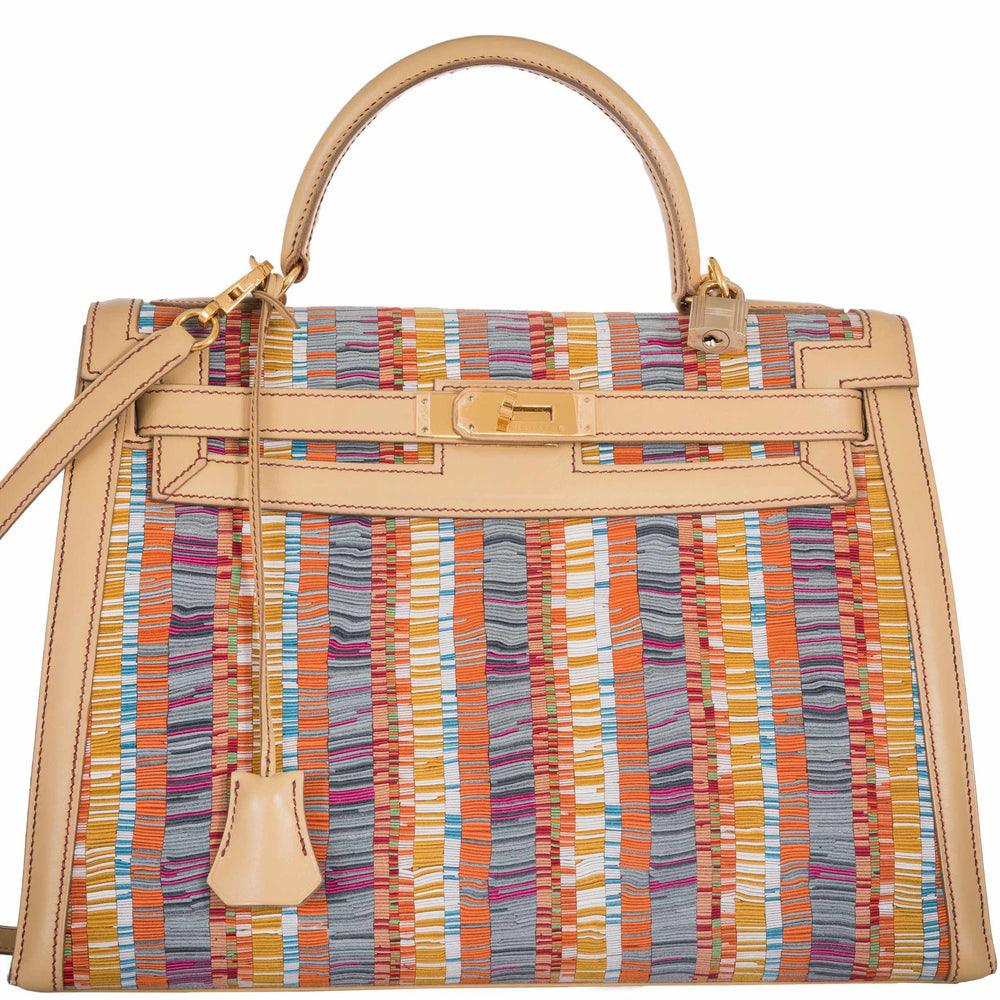 Hermès Kelly 32 Retourné Multicolor Vibrato & Natural Leather Gold Hardware