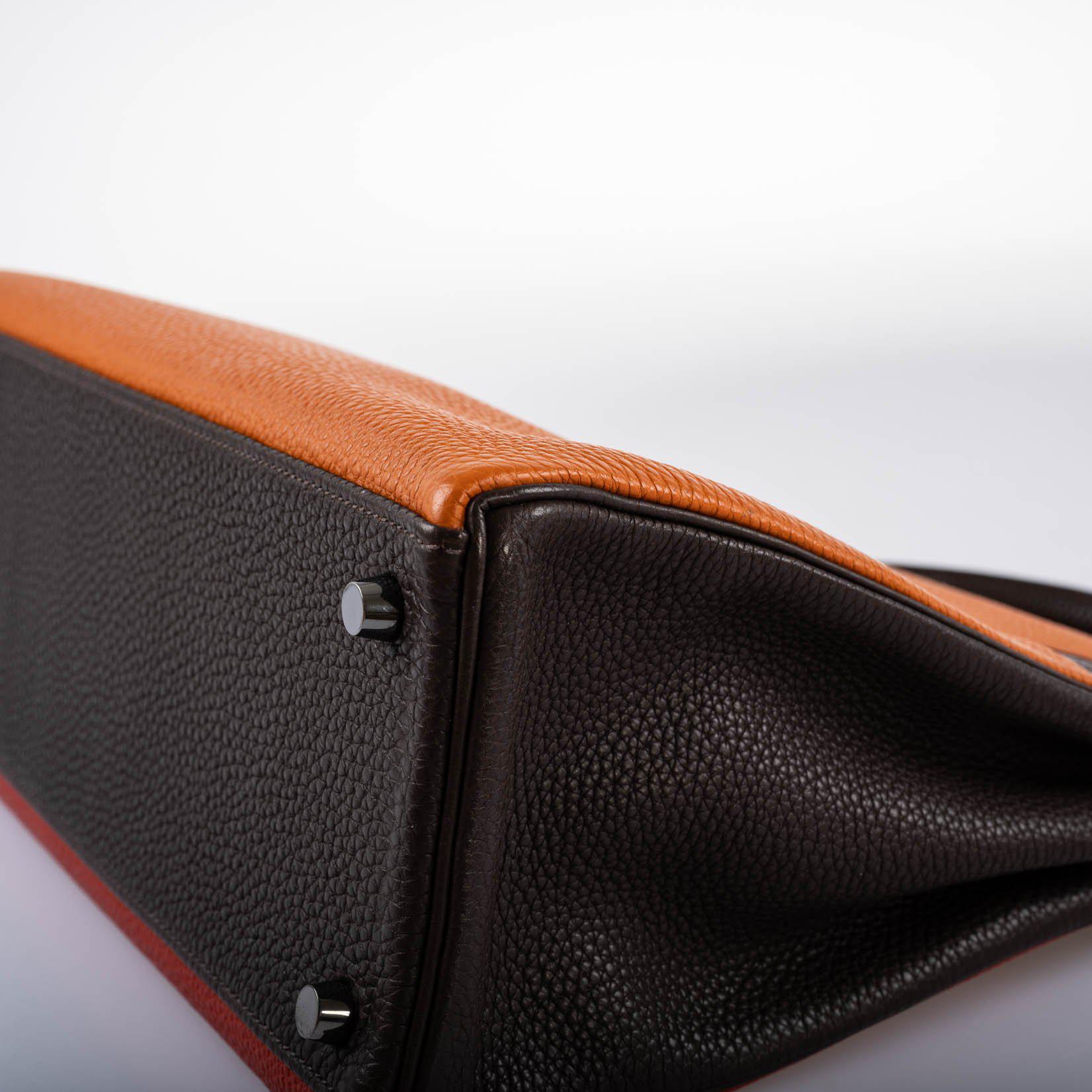 Hermès Kelly 32 Retourne Orange H, Rouge Vif & Ebene Togo with Ruthenium Hardware