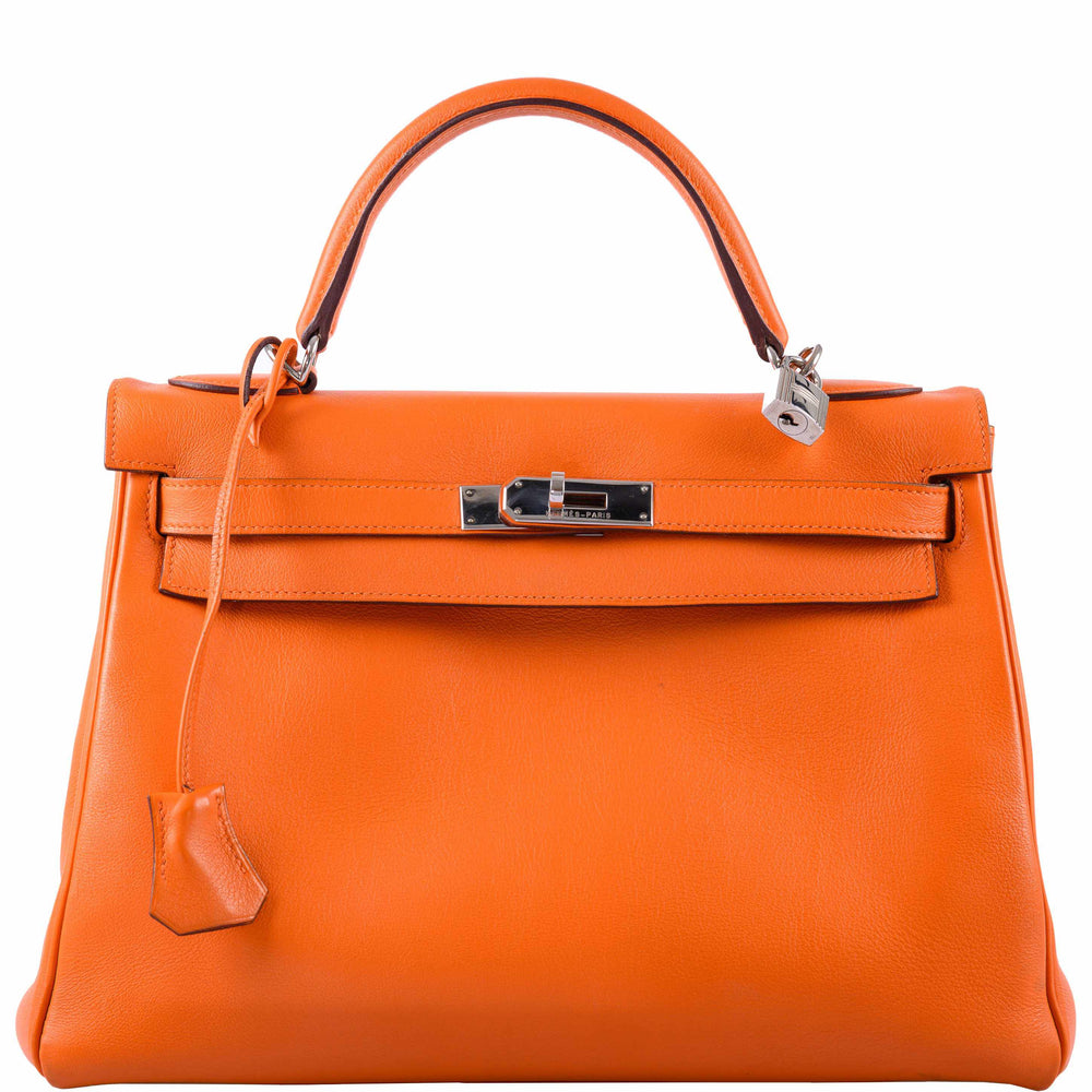 Hermès Kelly 32 Retourne Orange H Swift Palladium Hardware