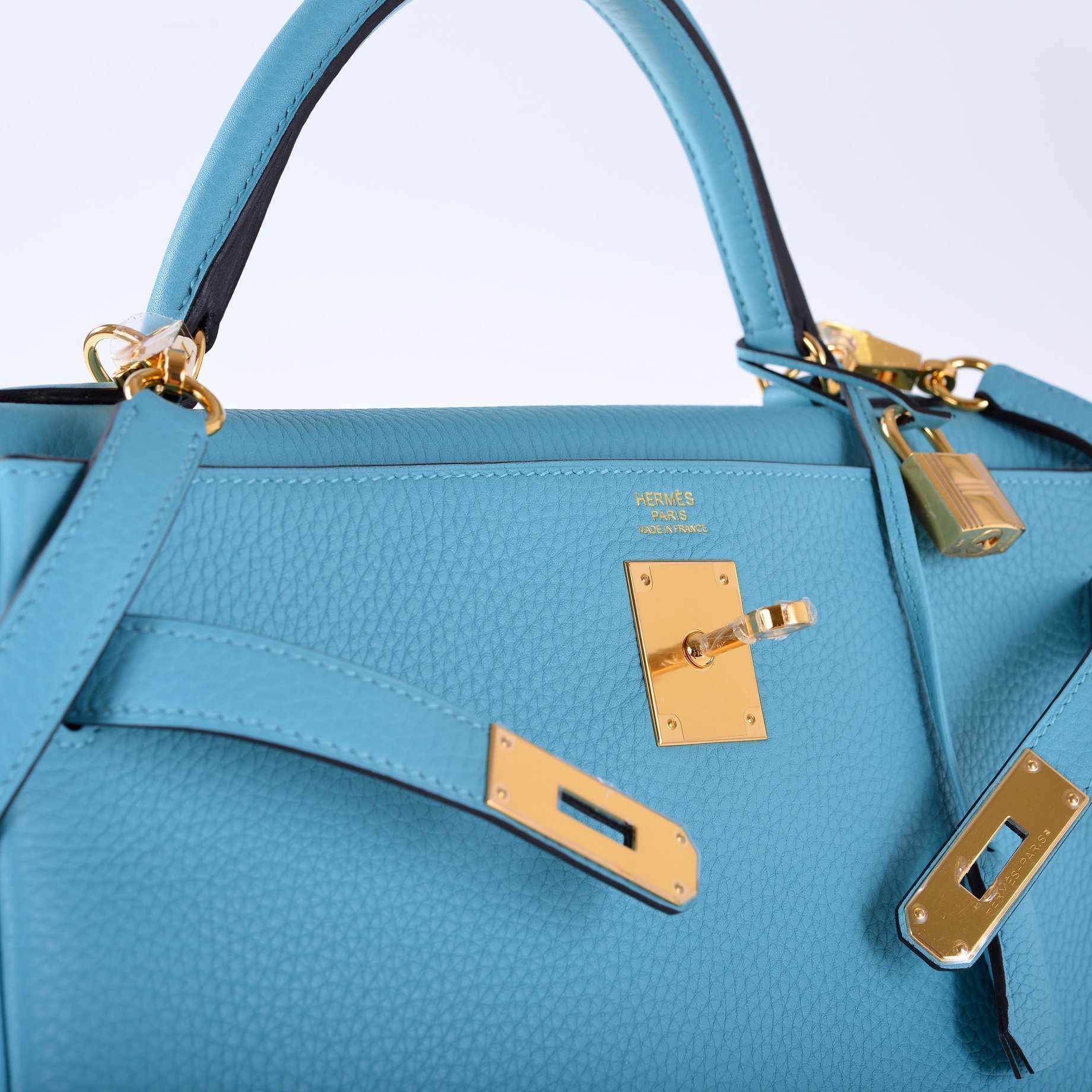 Hermès Kelly 32 Retourne Saint Cyr Blue Togo Gold Hardware