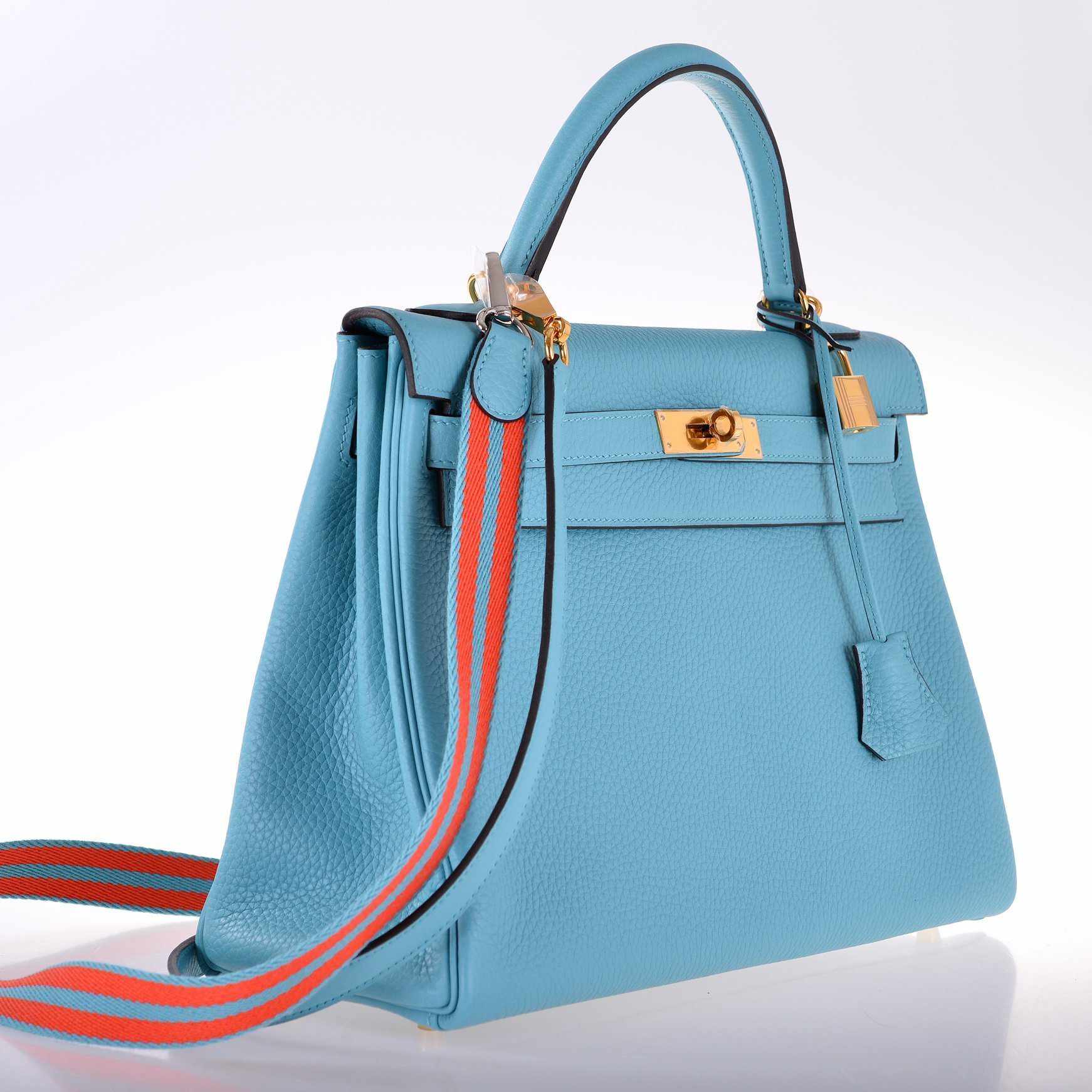 Hermès Kelly 32 Retourne Saint Cyr Blue Togo Gold Hardware