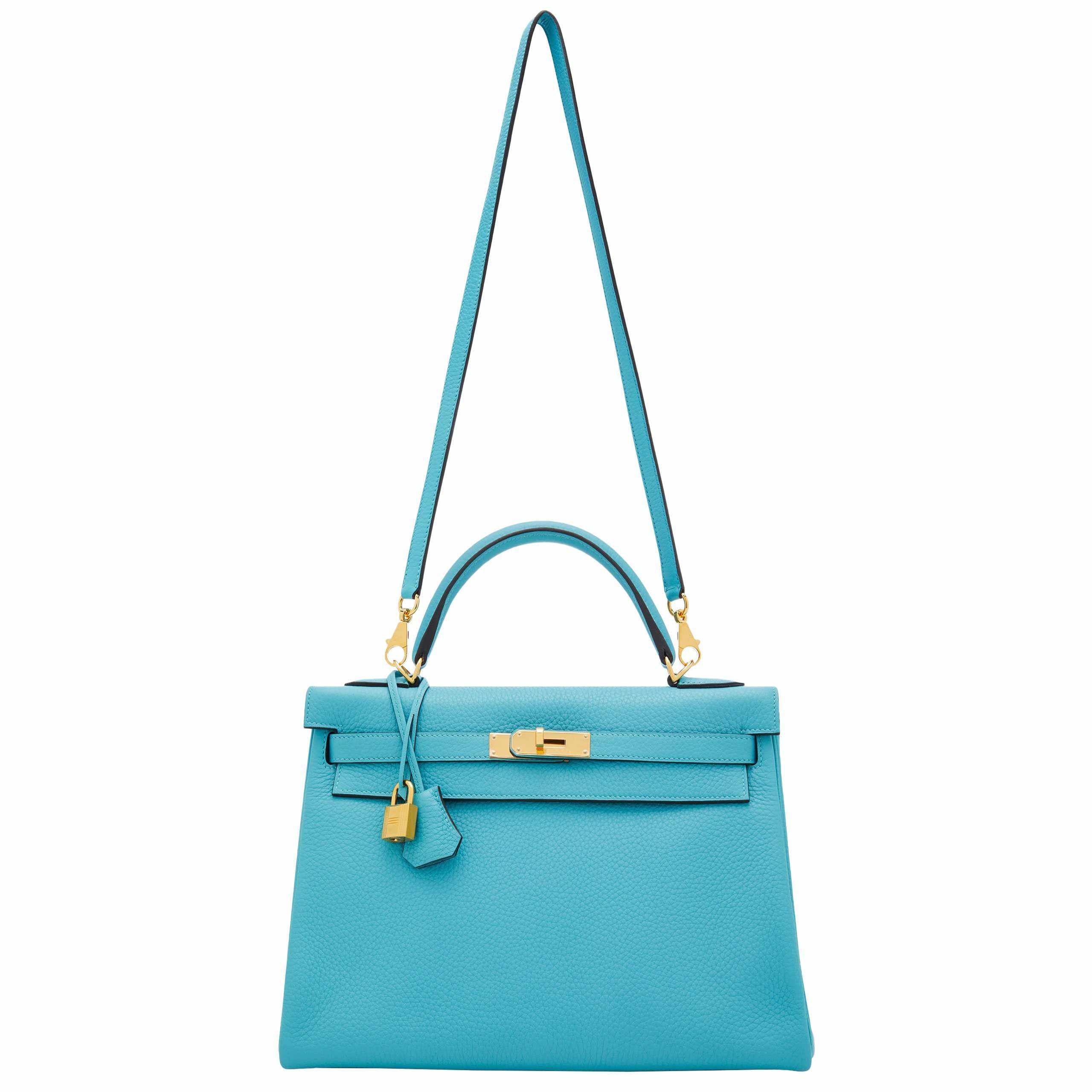 Hermès Kelly 32 Retourne Saint Cyr Blue Togo Gold Hardware