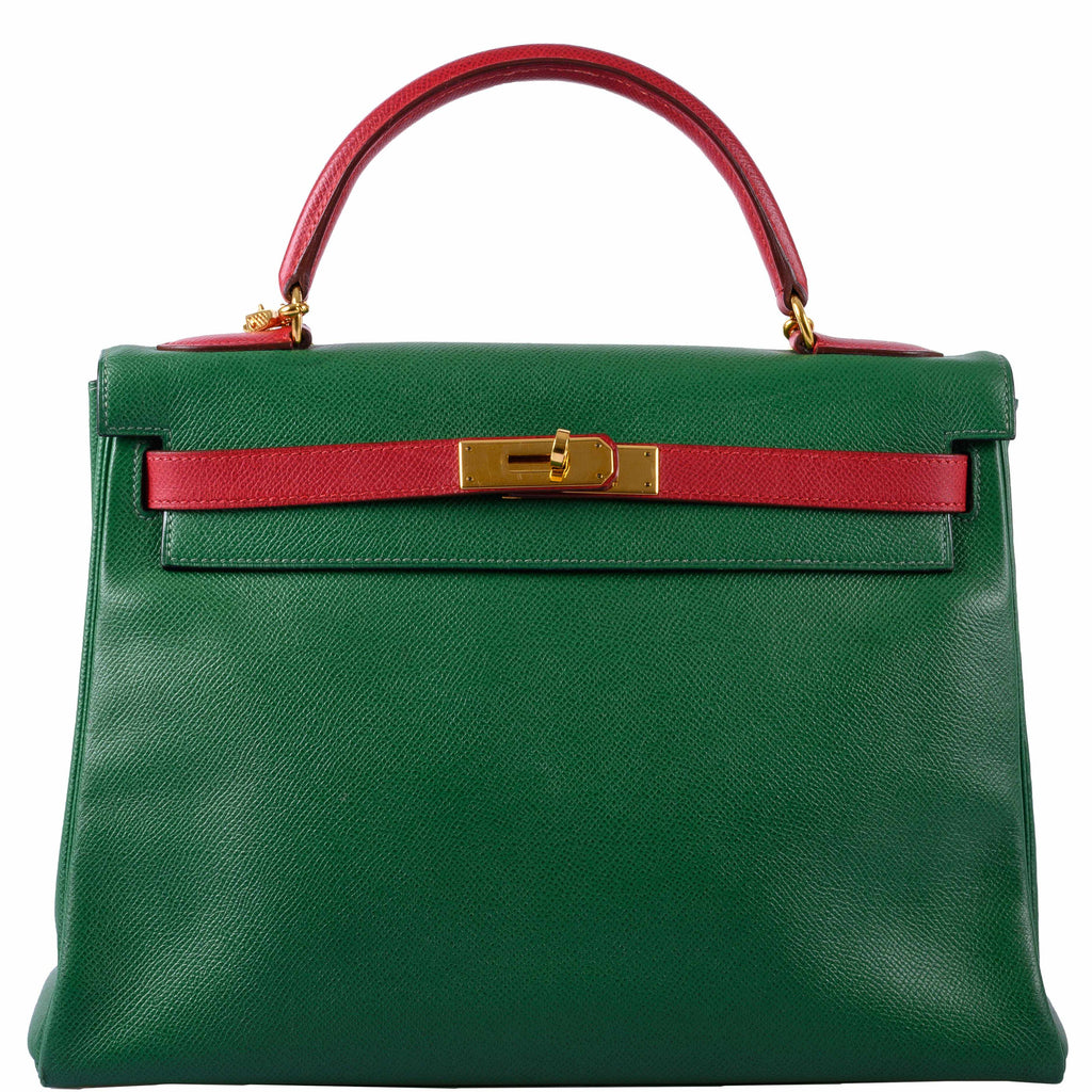 Rouge Vif Kelly 32cm in Ostrich Leather with Palladium Hardware