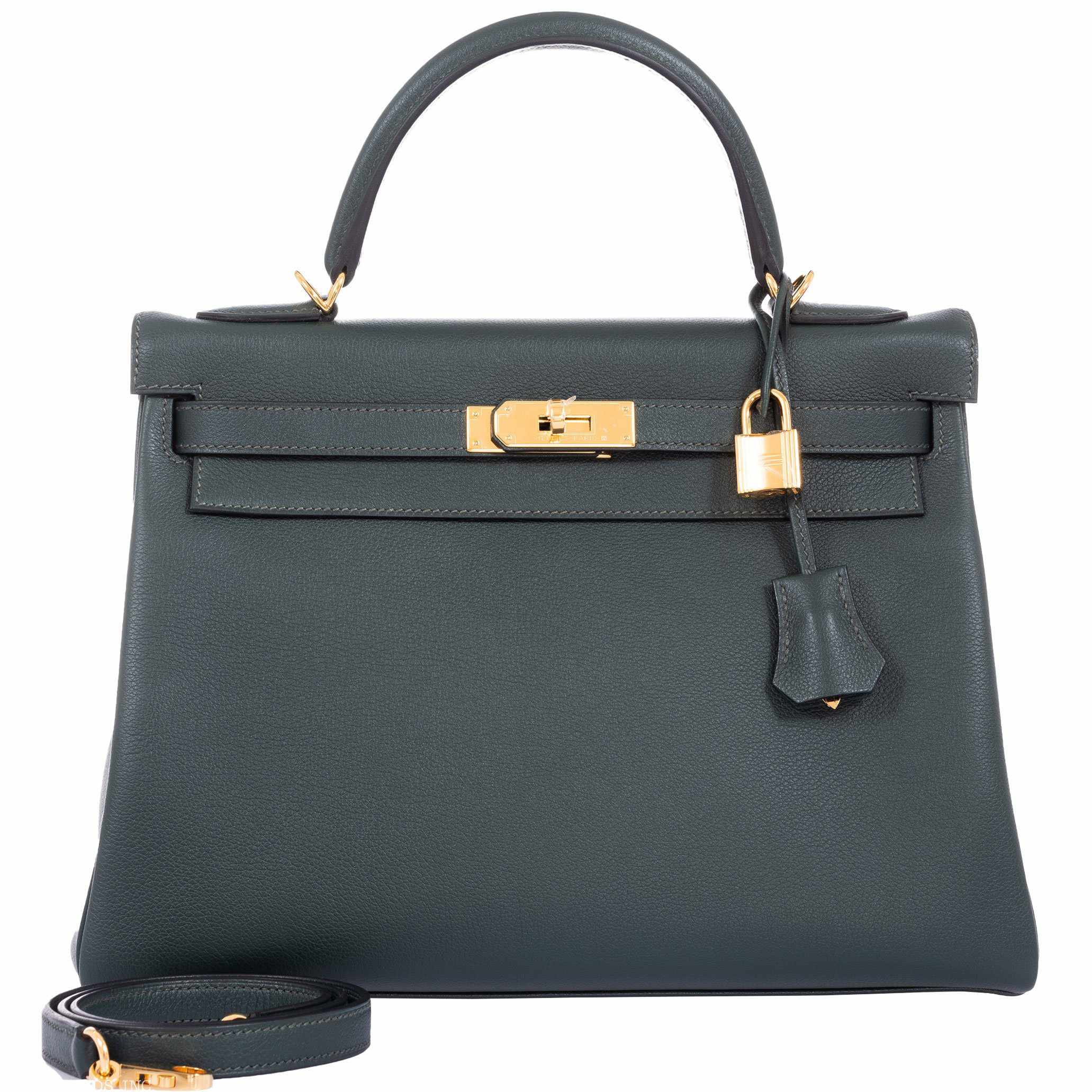 Hermès Kelly 32 Retourne Vert Fonce Evercolor Gold Hardware