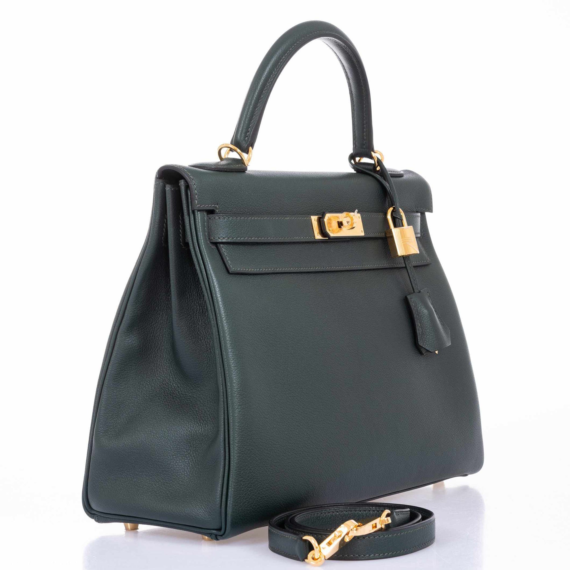 Hermès Kelly 32 Retourne Vert Fonce Evercolor Gold Hardware