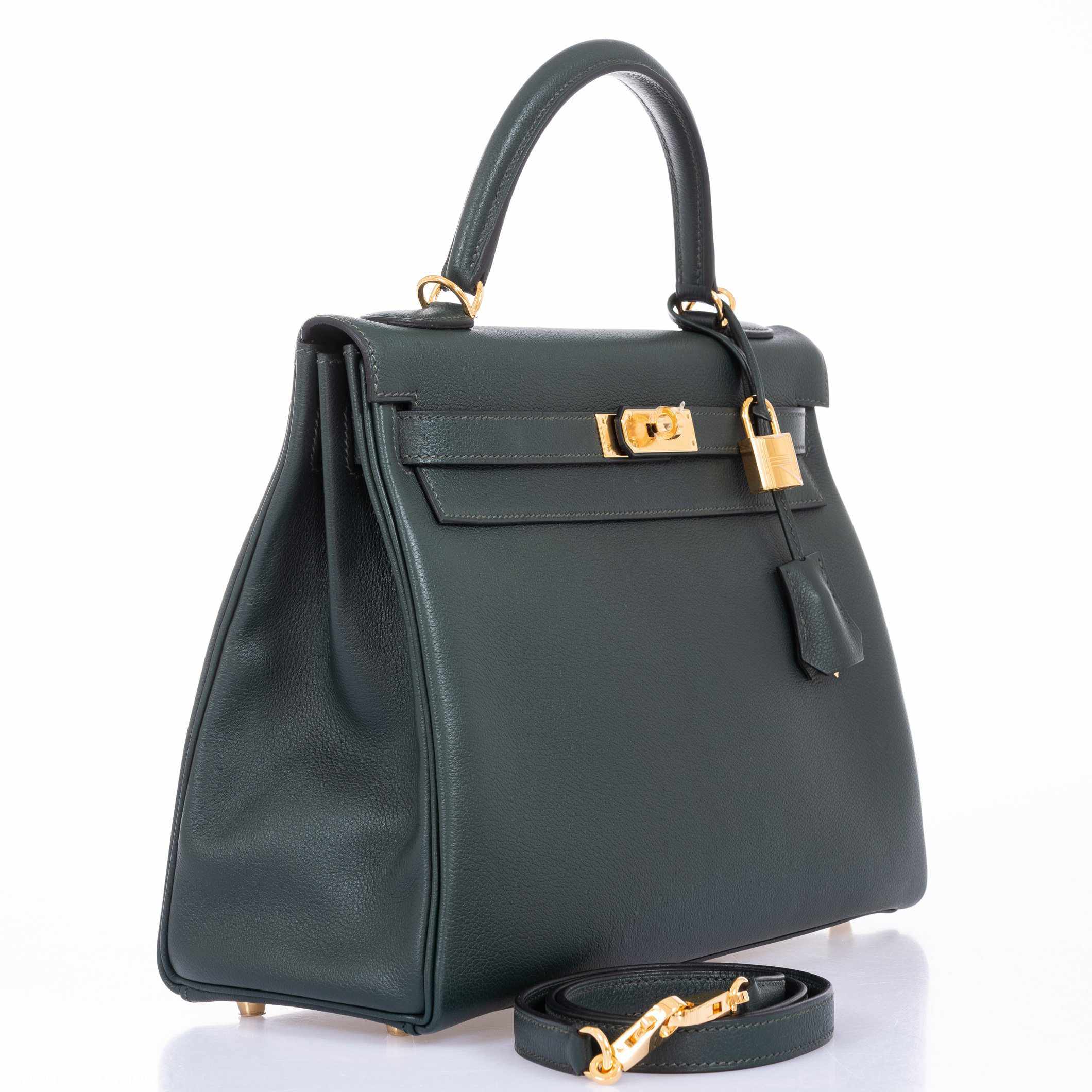 Hermès Kelly 32 Retourne Vert Fonce Evercolor Gold Hardware