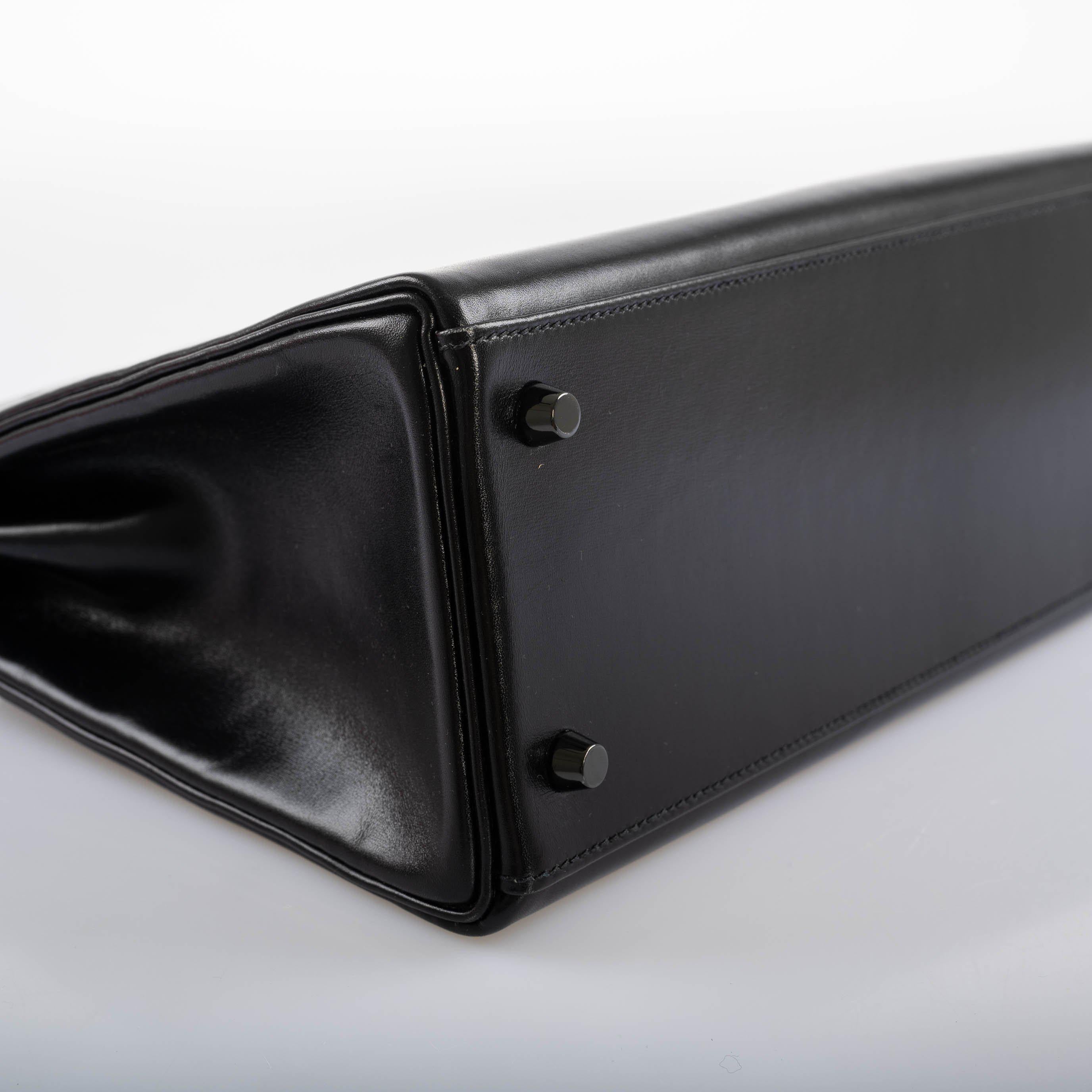Hermès Kelly 32 SO BLACK Box leather Black PVD Hardware