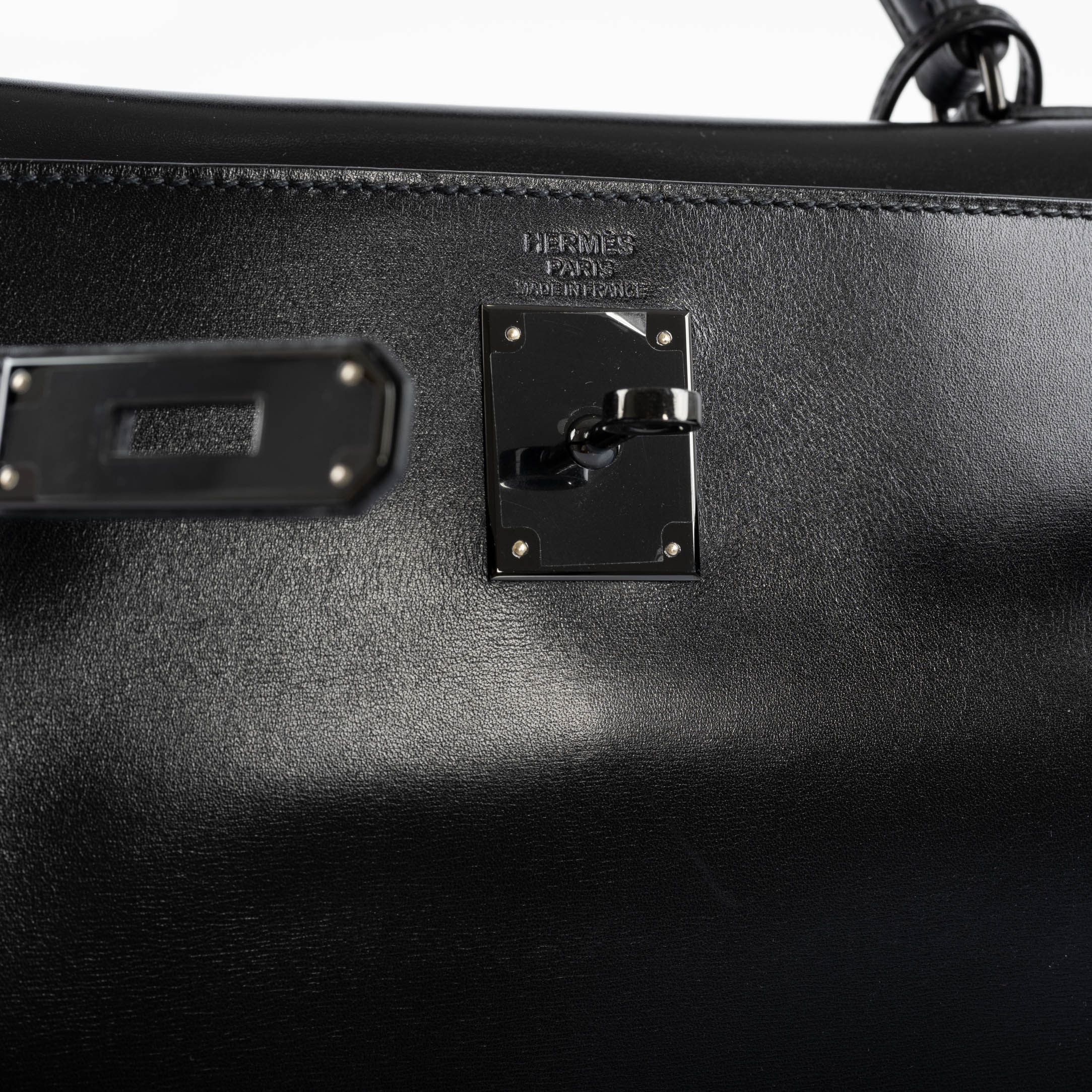 Hermès Kelly 32 SO BLACK Box leather Black PVD Hardware