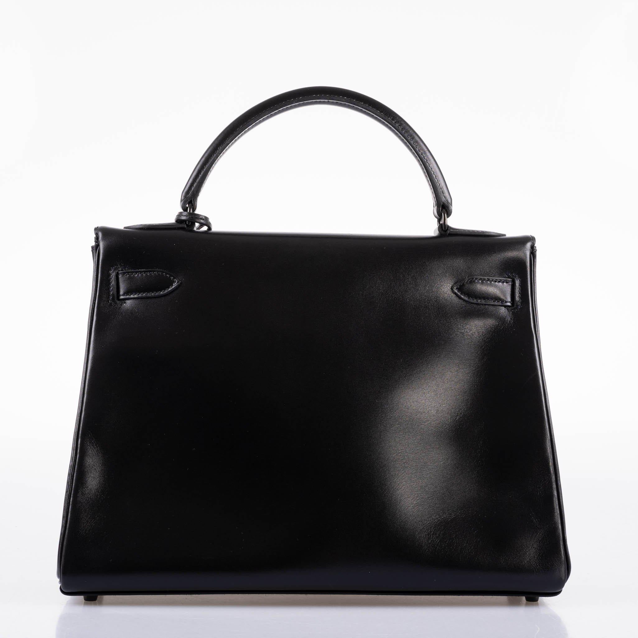 Hermès Kelly 32 SO BLACK Box leather Black PVD Hardware