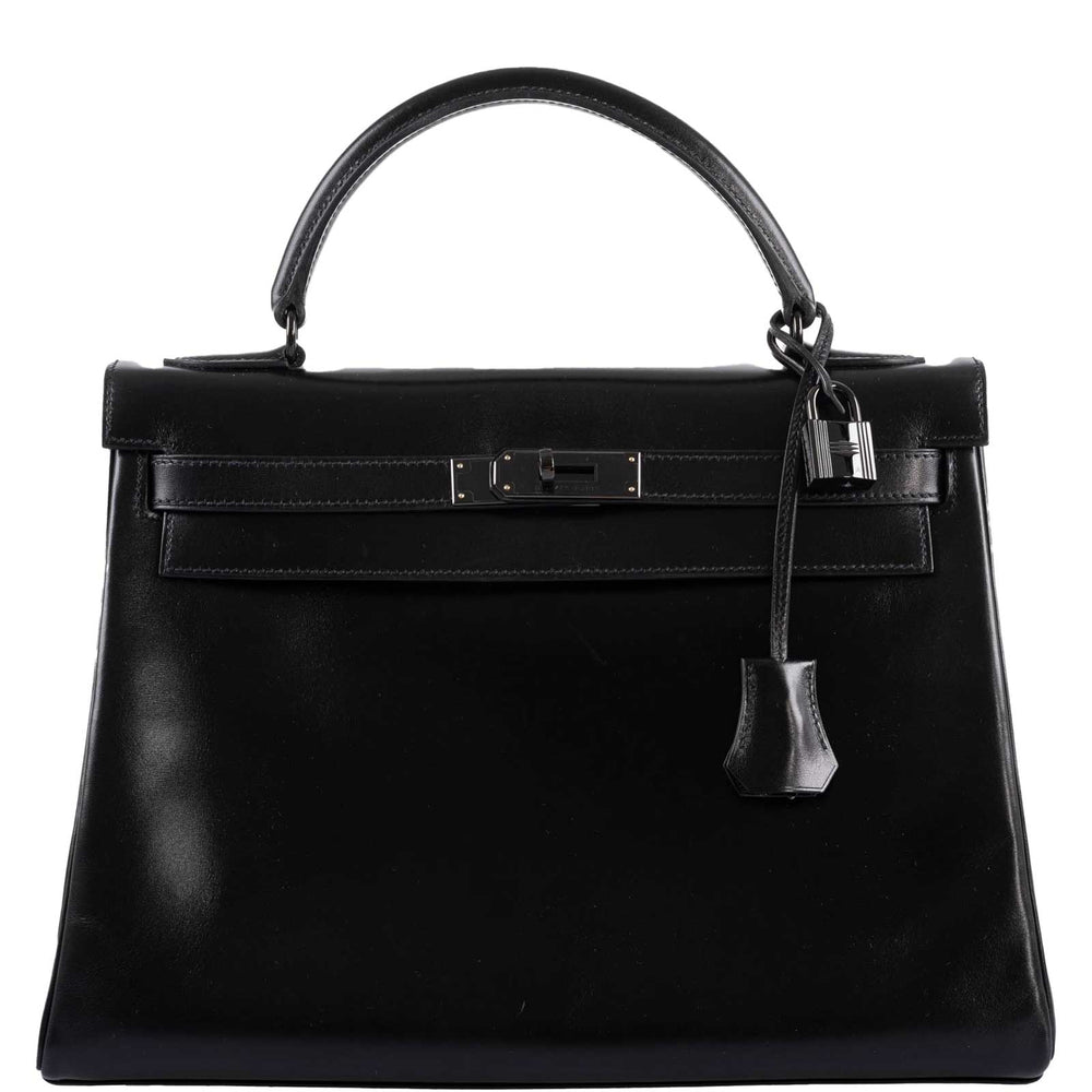 Hermès Kelly 32 SO BLACK Box leather Black PVD Hardware