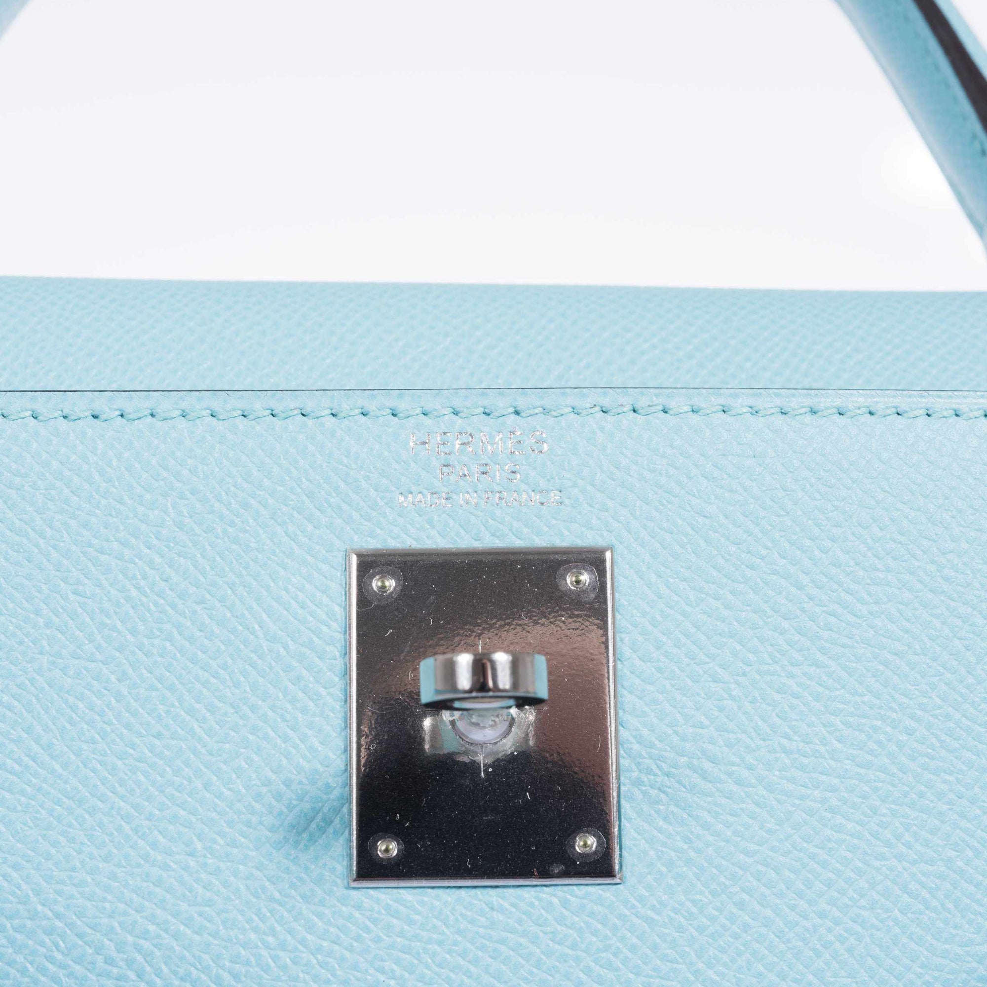 Hermès Kelly 32 Sellier Bleu Atoll Epsom Palladium Hardware
