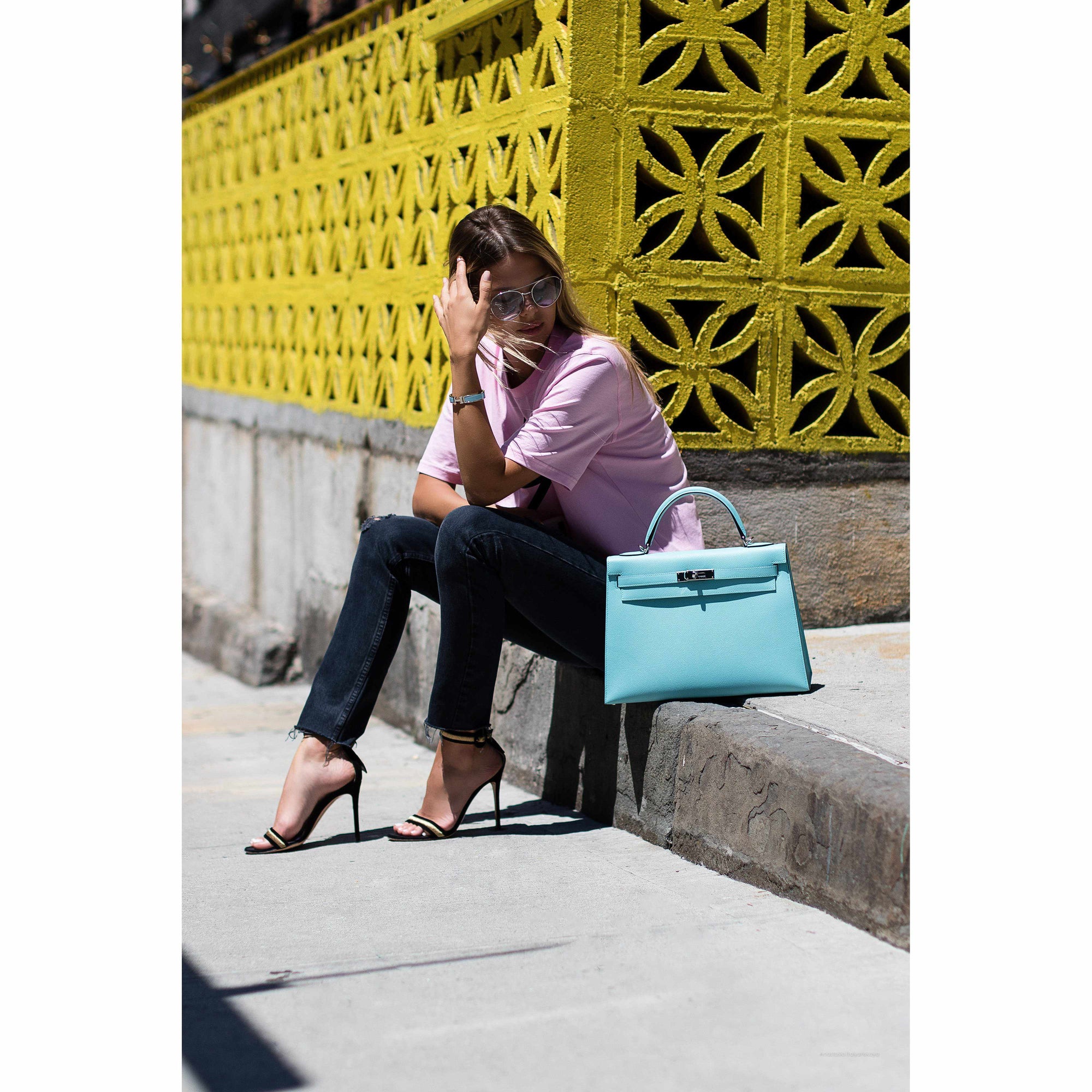 Hermès Kelly 32 Sellier Bleu Atoll Epsom Palladium Hardware