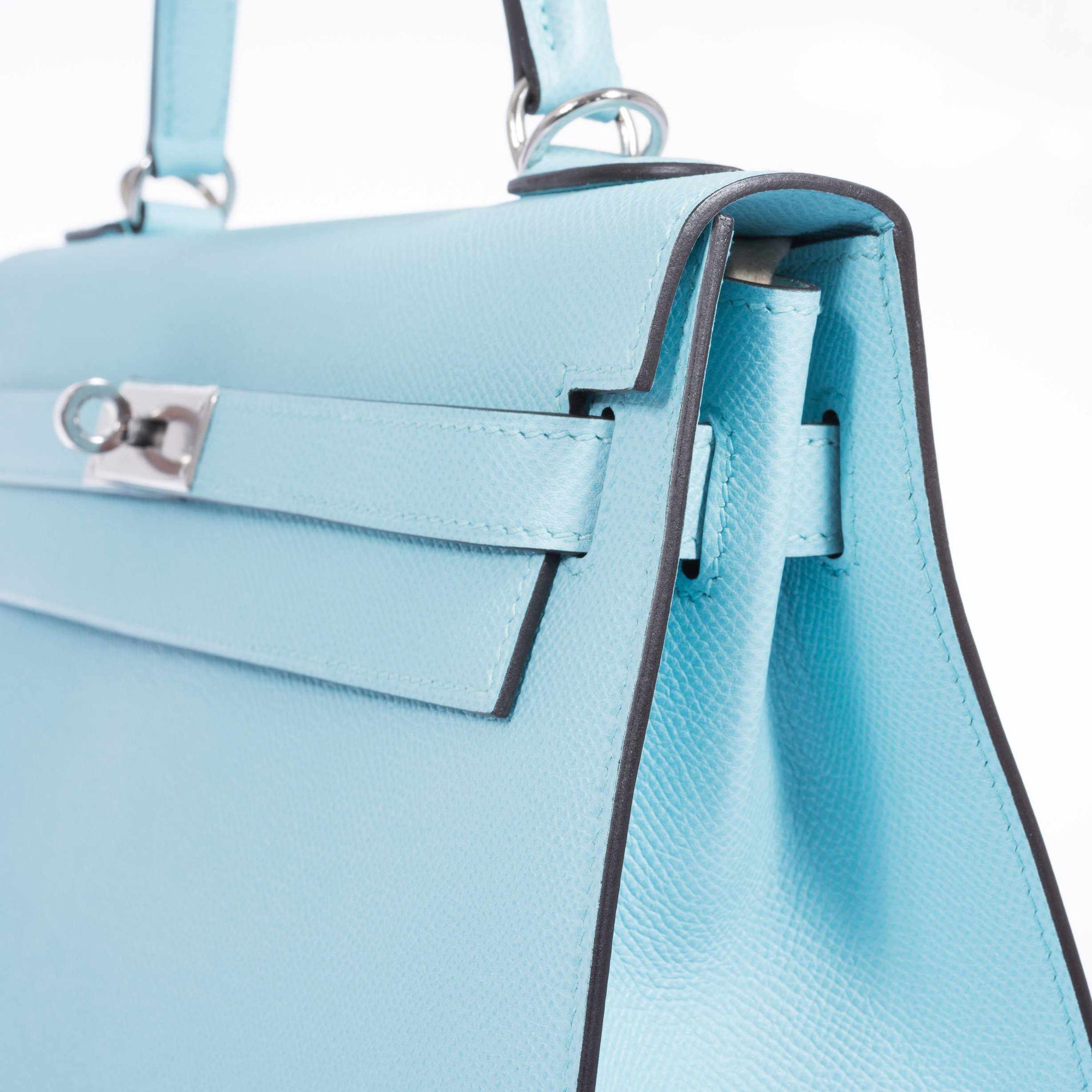 Hermès Kelly 32 Sellier Bleu Atoll Epsom Palladium Hardware