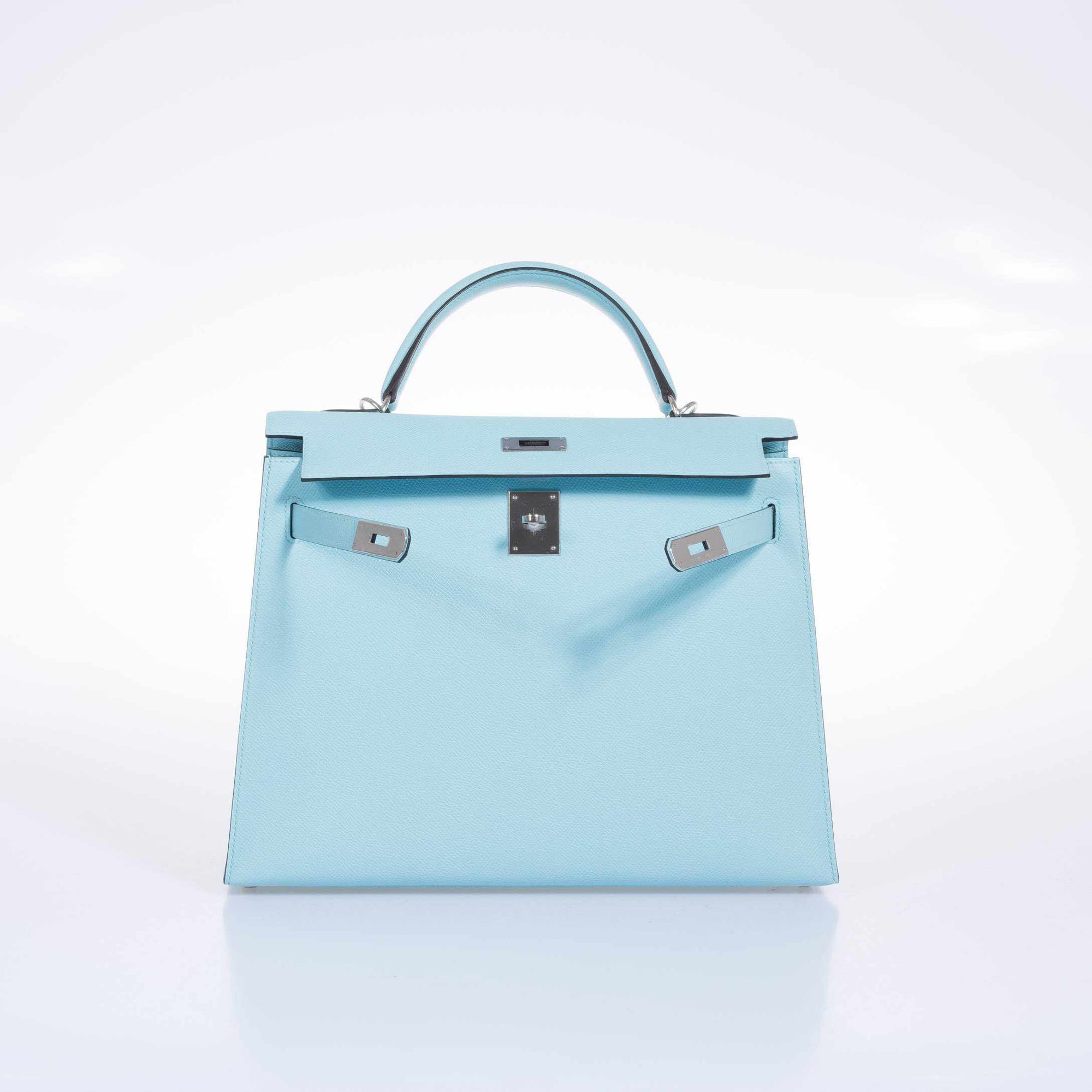Hermès Kelly 32 Sellier Bleu Atoll Epsom Palladium Hardware