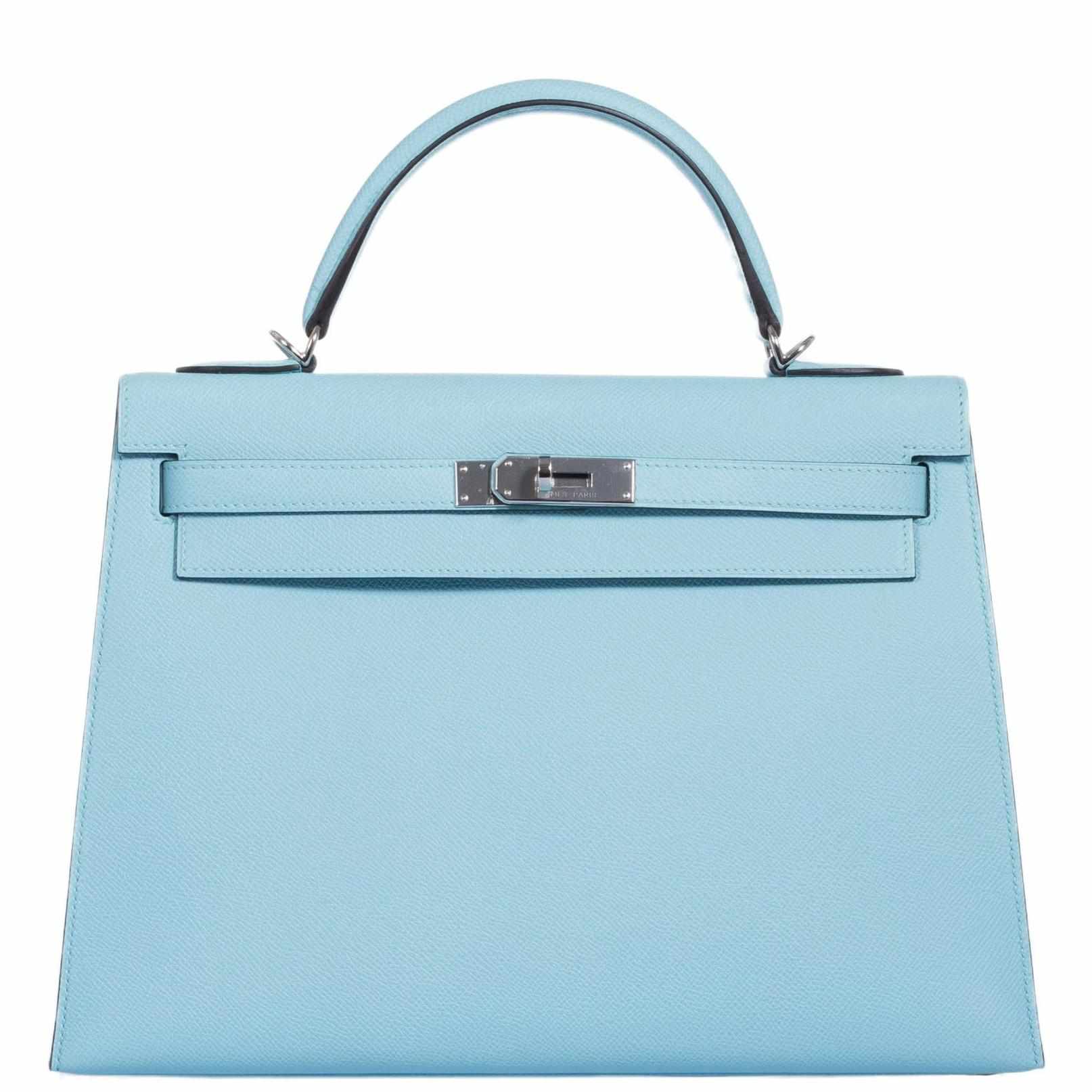 Hermès Kelly 32 Sellier Bleu Atoll Epsom Palladium Hardware