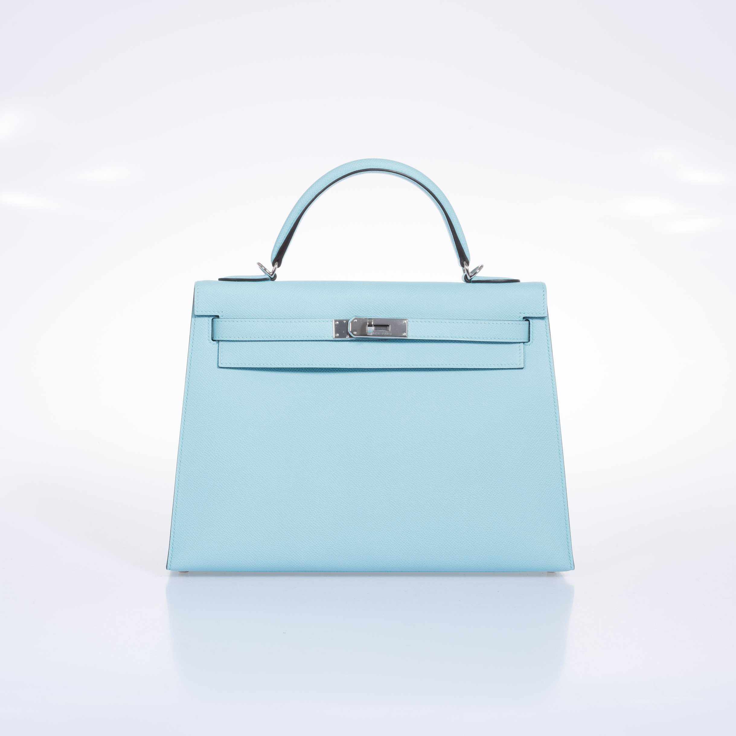 Hermès Kelly 32 Sellier Blue Atoll Epsom Palladium Hardware