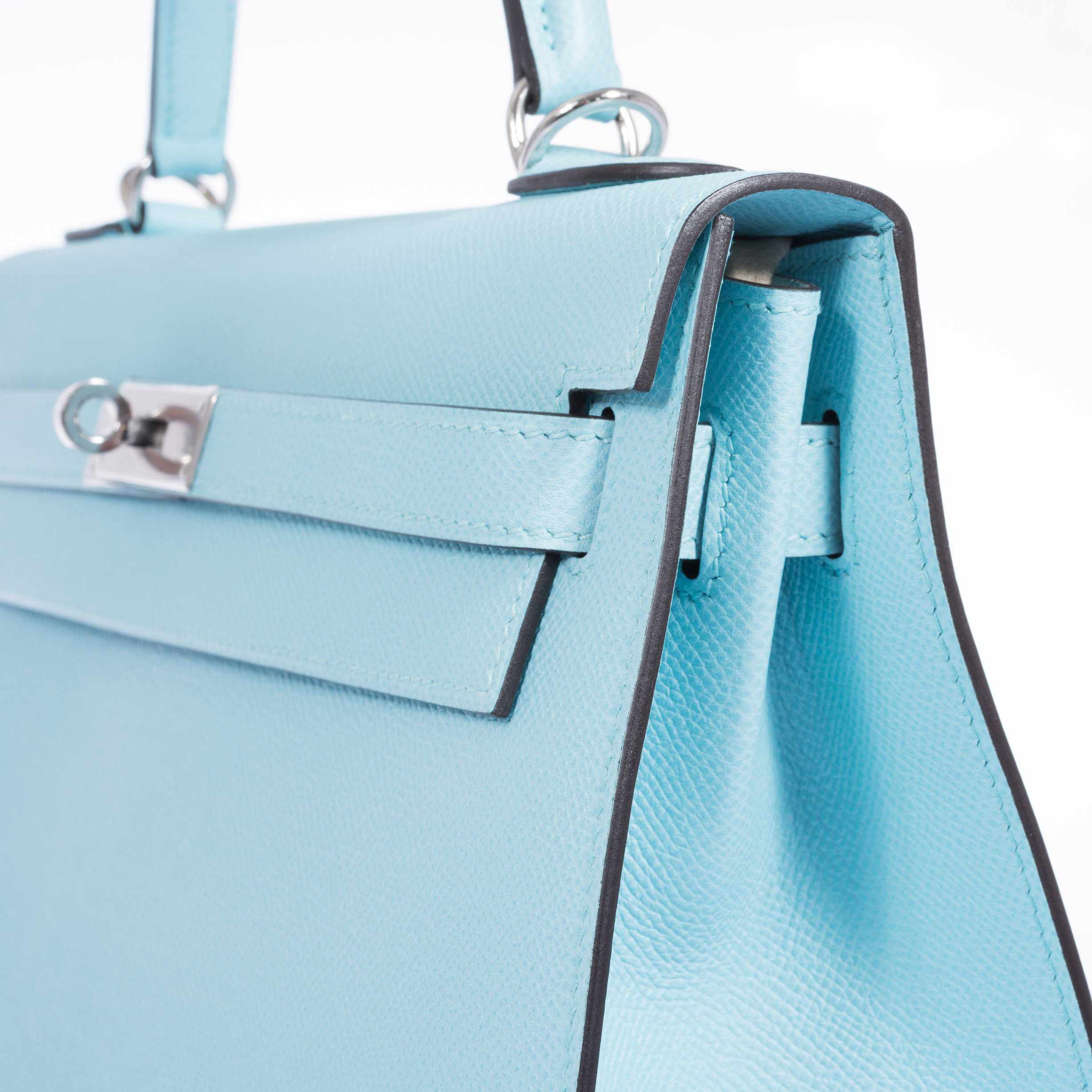 Hermès Kelly 32 Sellier Blue Atoll Epsom Palladium Hardware