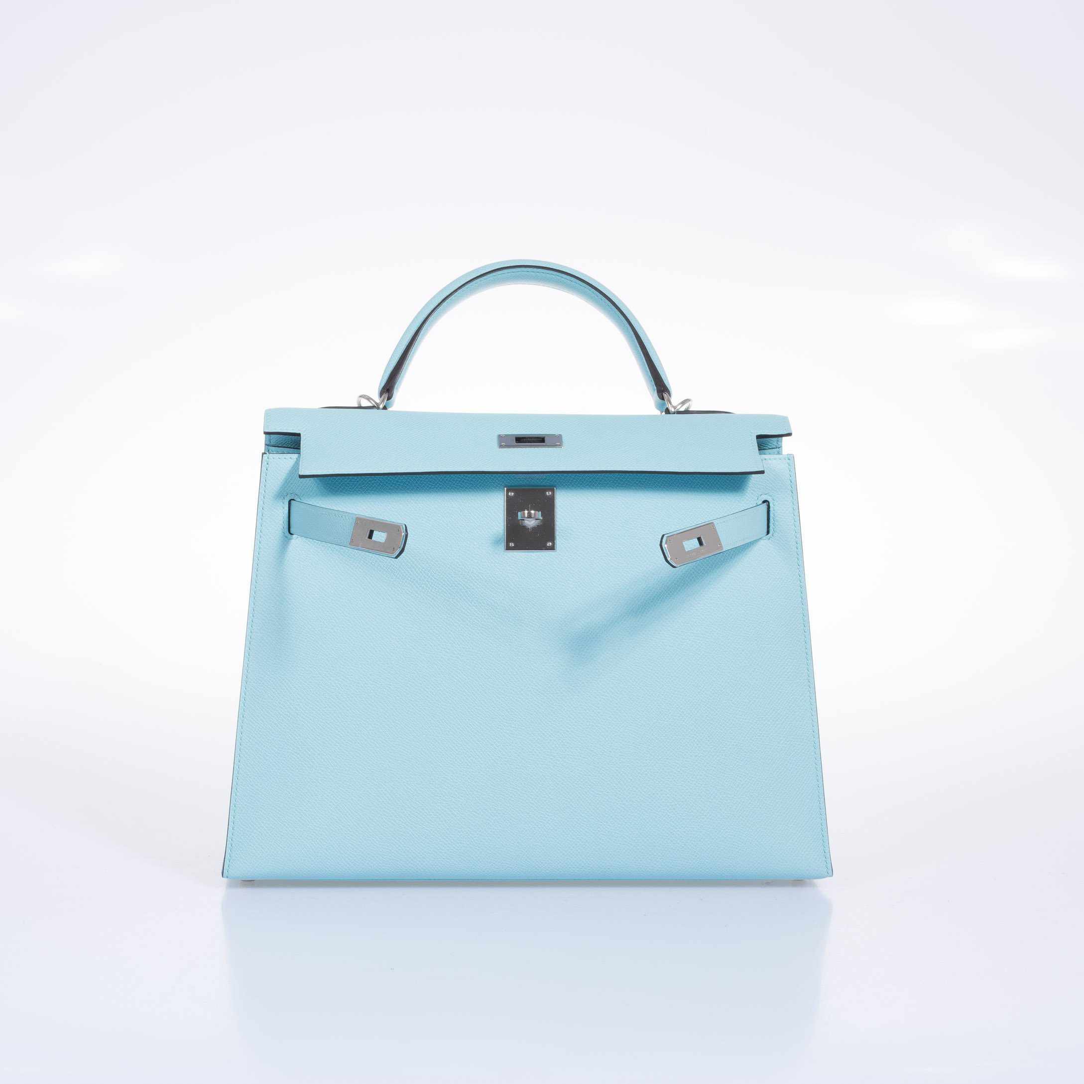 Hermès Kelly 32 Sellier Blue Atoll Epsom Palladium Hardware