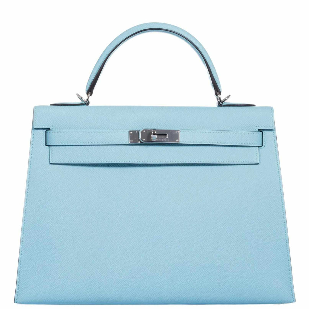 Hermes Birkin Handbag Bleu Atoll Swift with Palladium Hardware 25 Blue