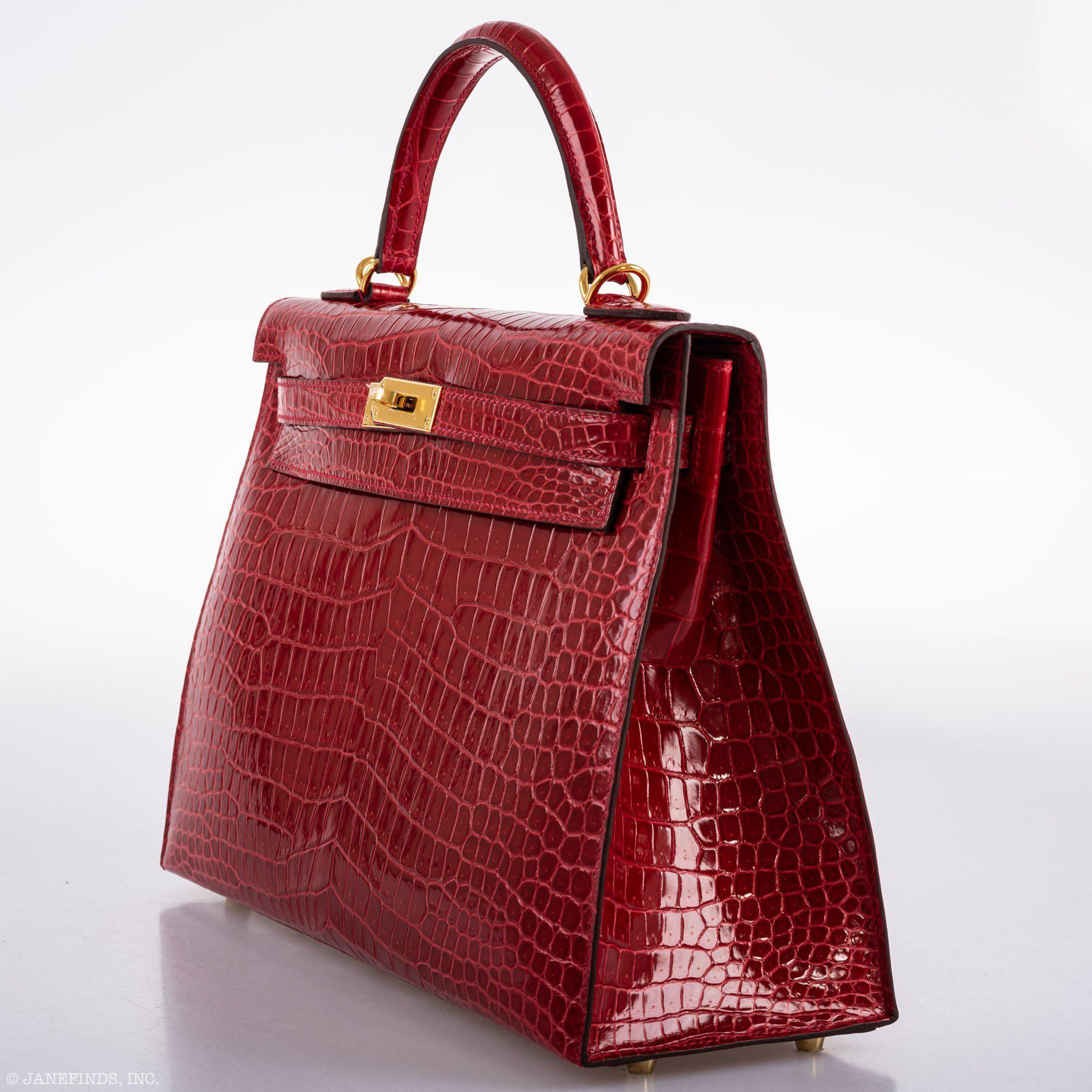 Hermès Kelly 32 Sellier Braise Porosus Crocodile Gold Hardware