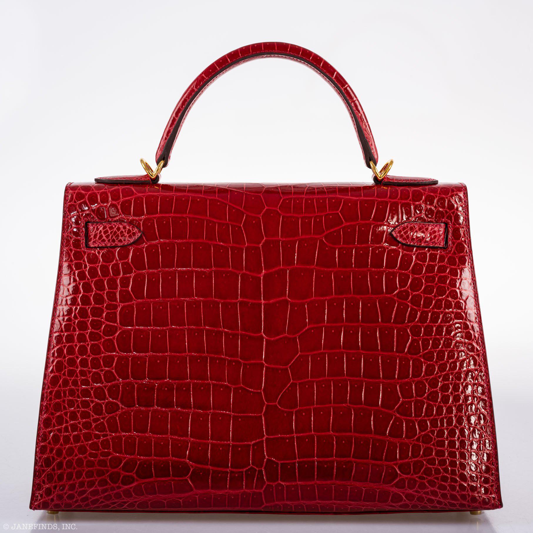 Hermès Kelly 32 Sellier Braise Porosus Crocodile Gold Hardware