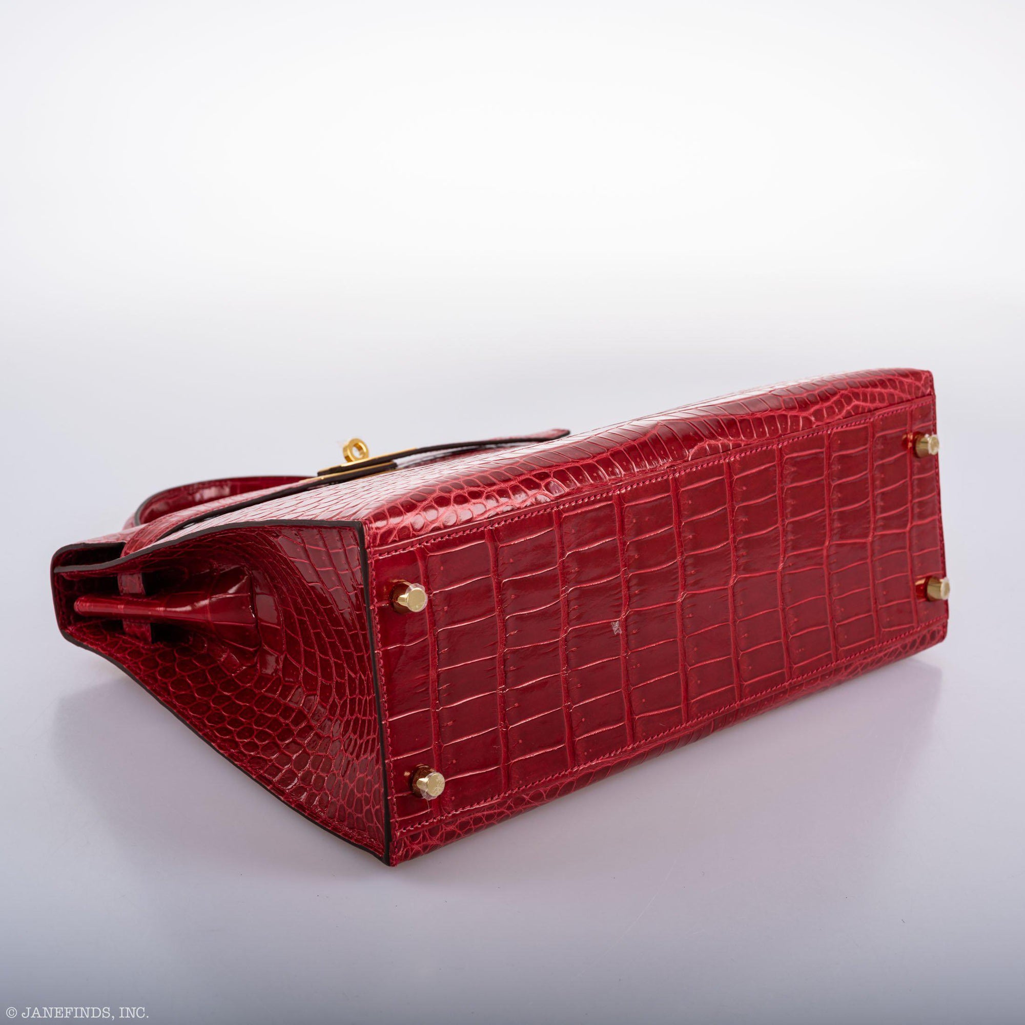 Hermès Kelly 32 Sellier Braise Porosus Crocodile Gold Hardware
