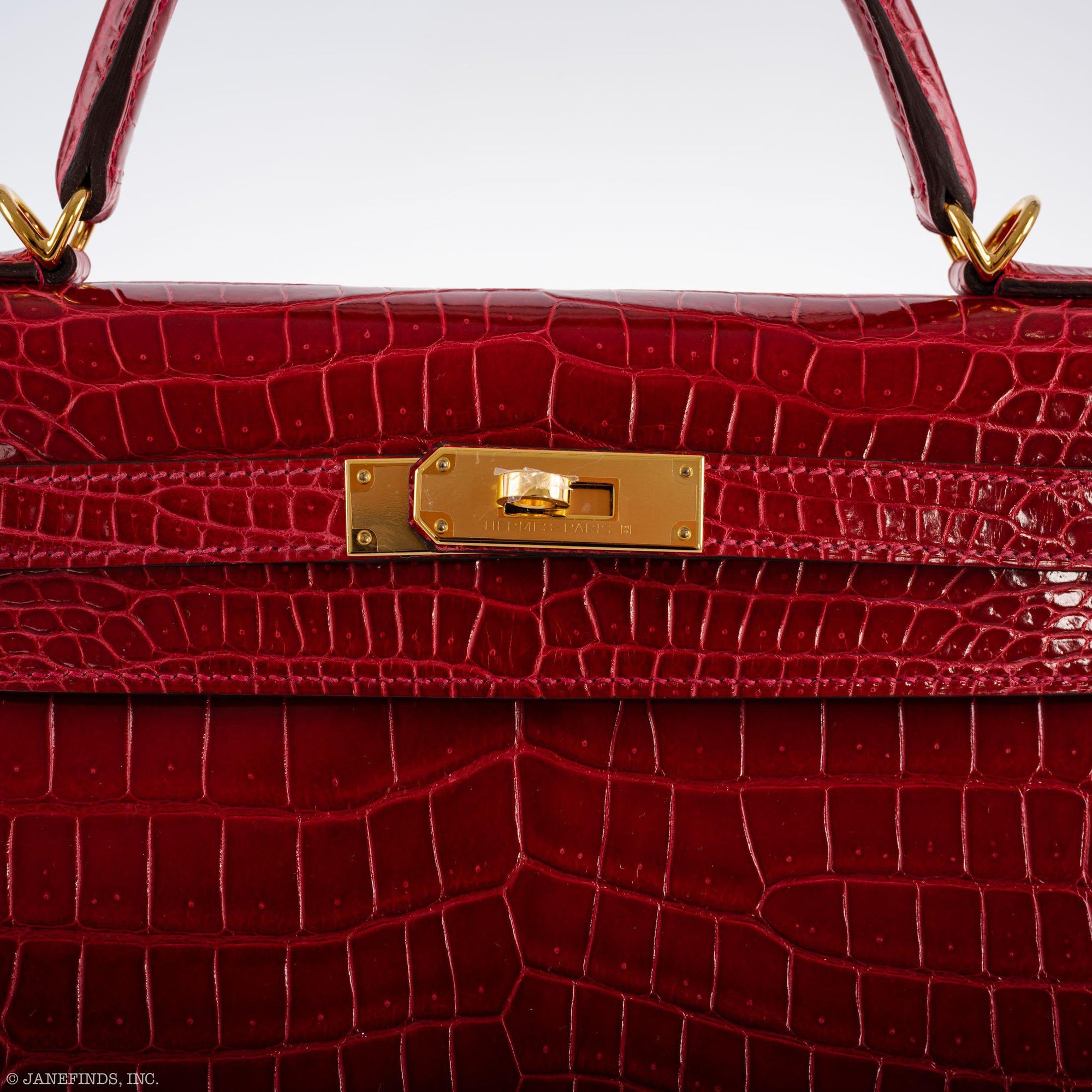 Hermès Kelly 32 Sellier Braise Porosus Crocodile Gold Hardware