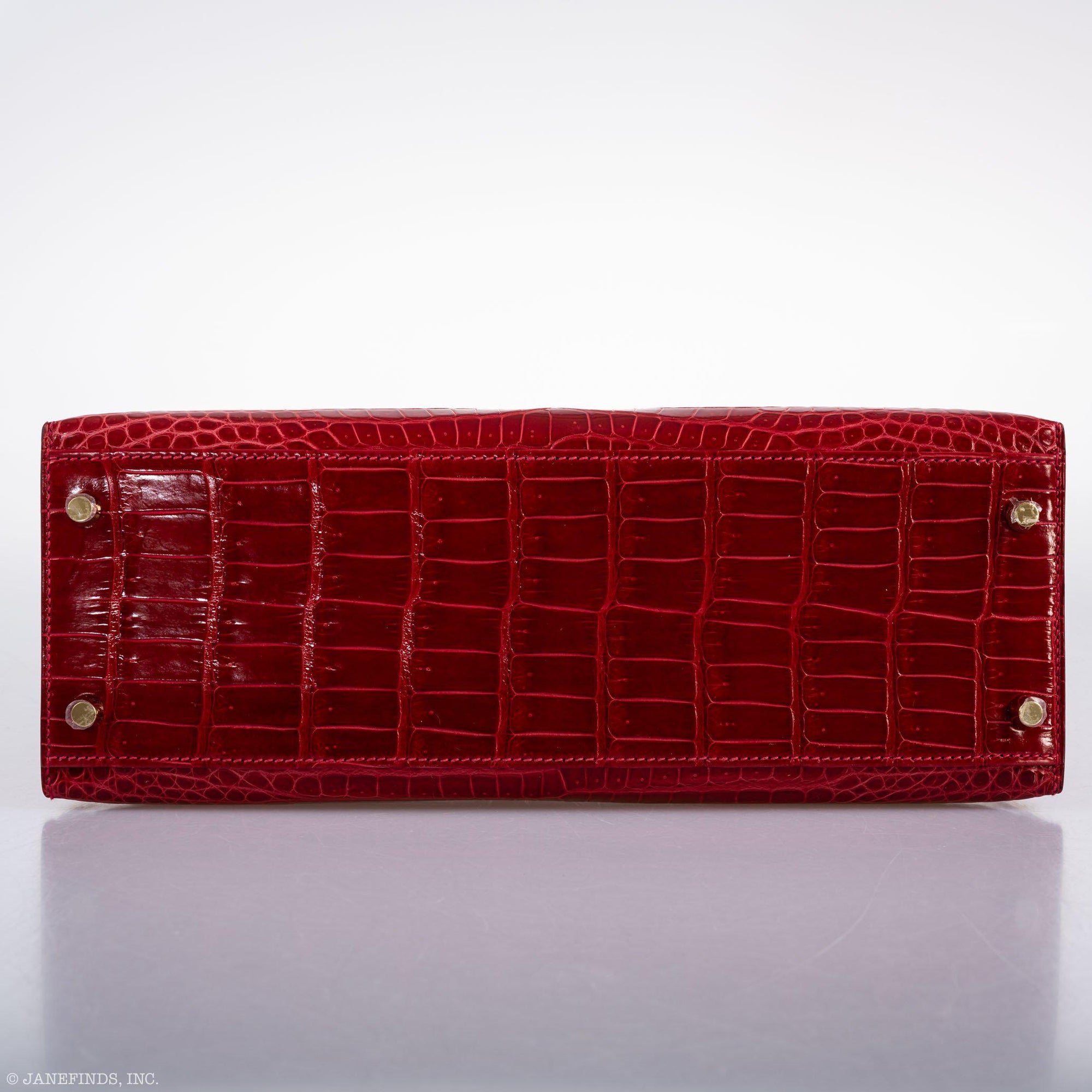 Hermès Kelly 32 Sellier Braise Porosus Crocodile Gold Hardware
